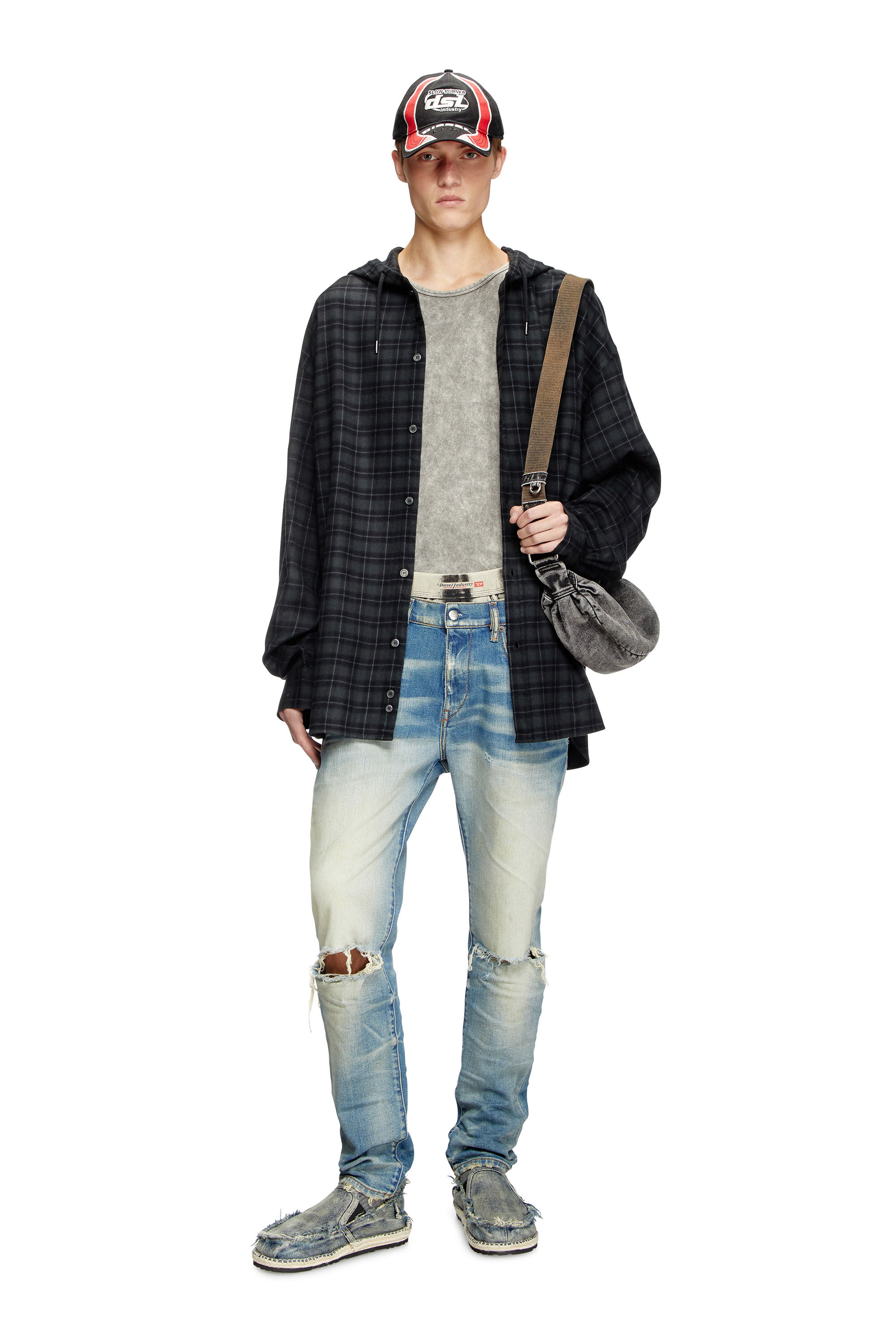 Diesel - S-DEWNY-HOOD-B, Chemise à capuche en flanelle à carreaux Homme in Noir - 1