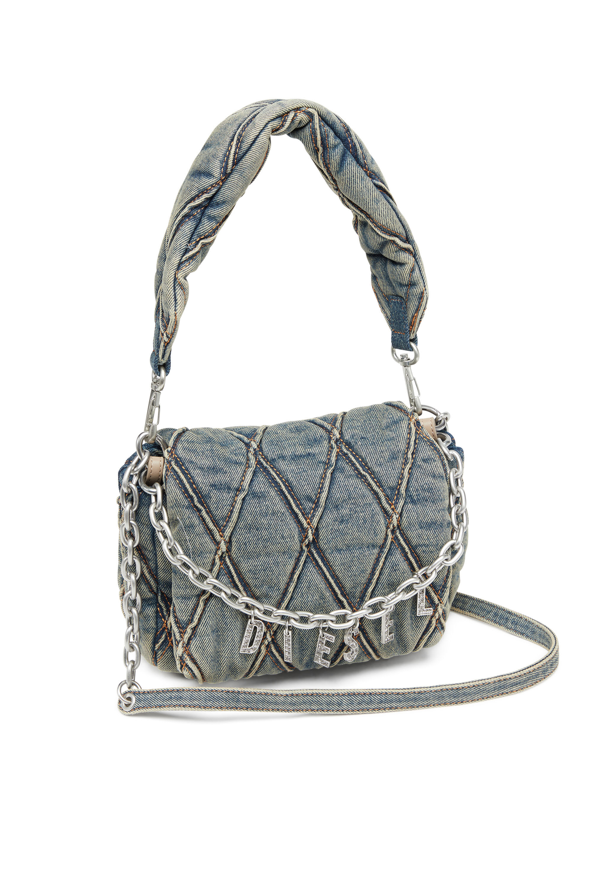 Women's Charm-D-Small shoulder bag in quilted denim | Blue | Diesel