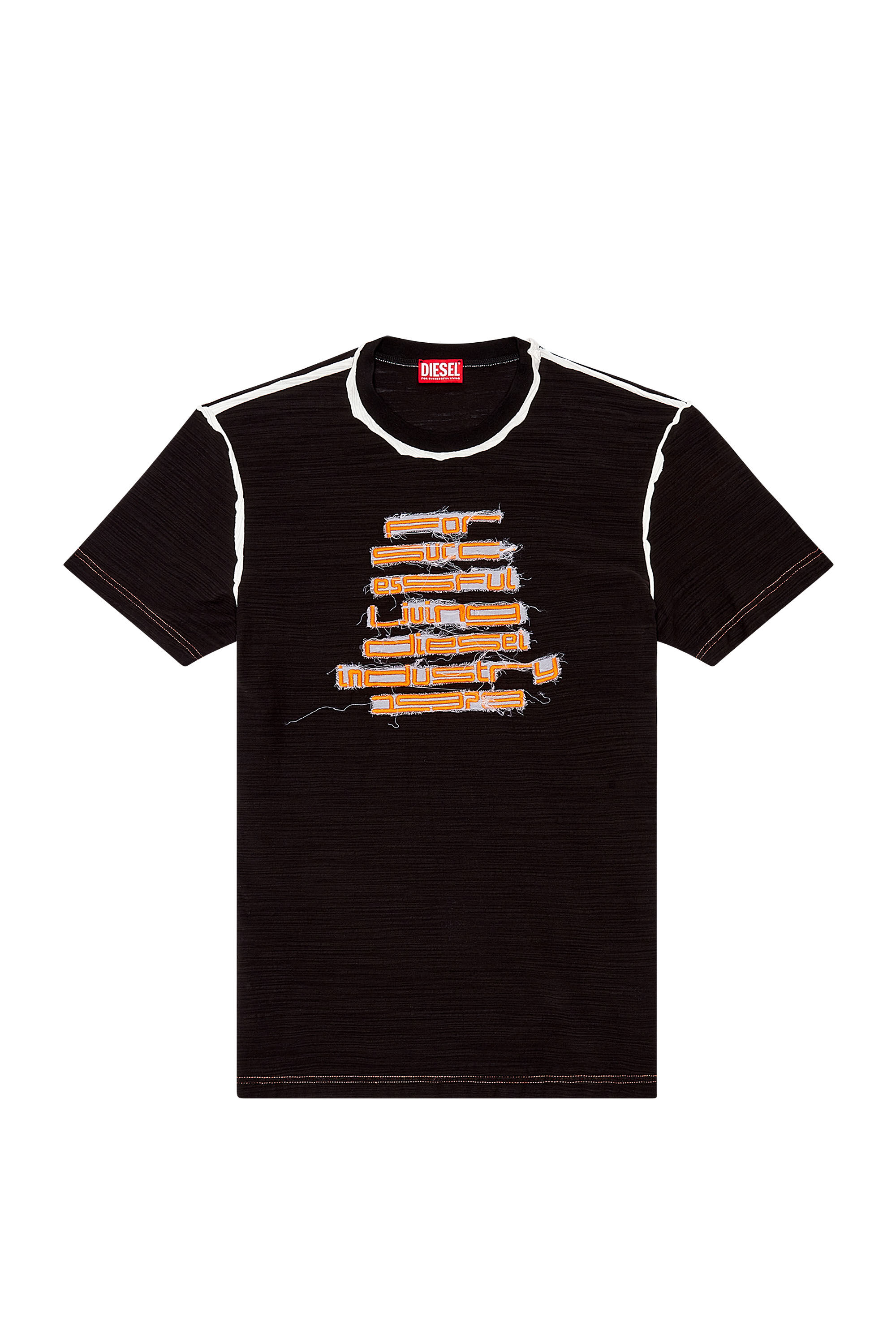 Diesel - T-DIEGOR-RAW-N2, Homme T-shirt en coton flammé avec logo brodé in Noir - Image 2