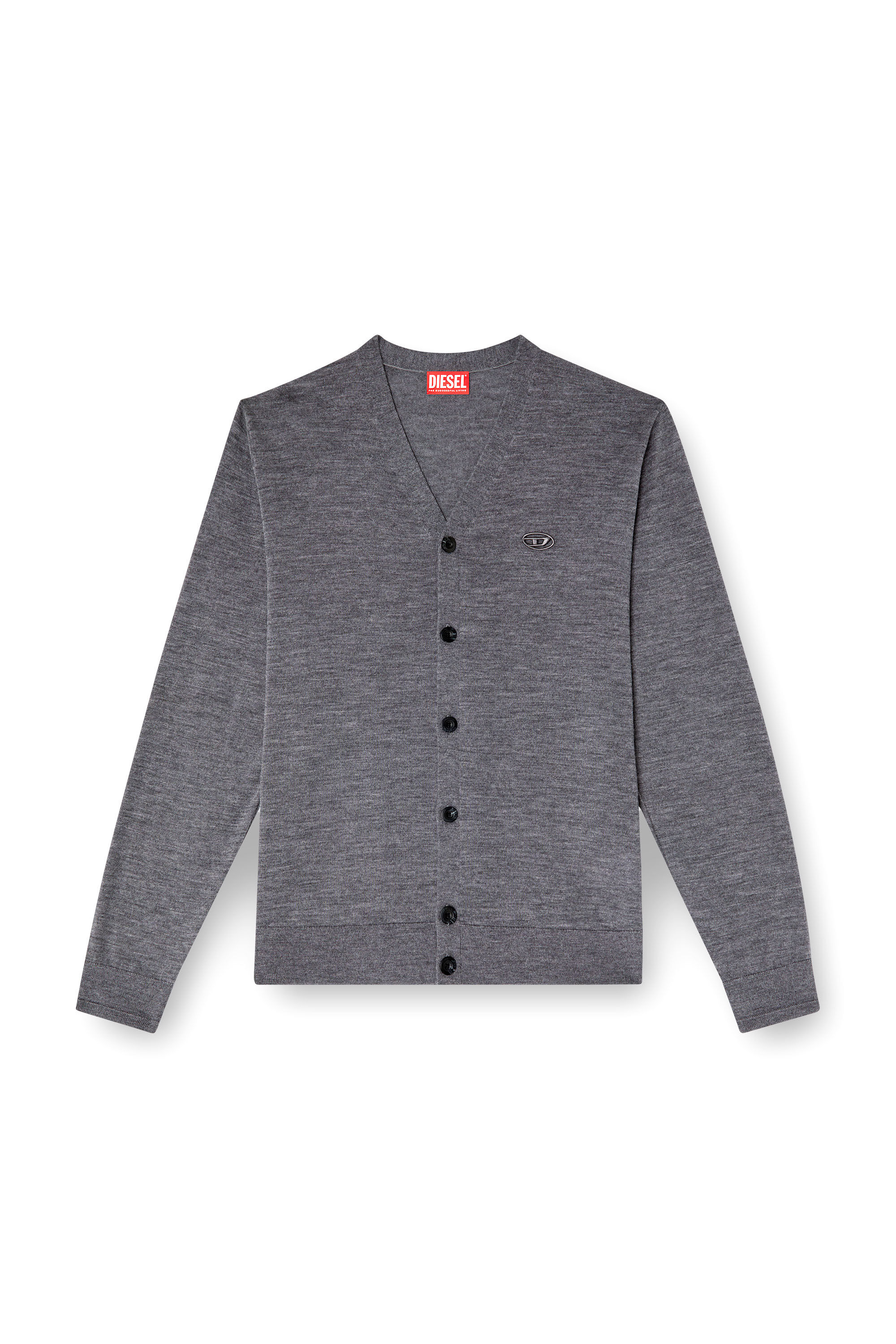 Diesel - K-VOLTO, Cardigan en laine avec logo cut-out Homme in Gris - 6