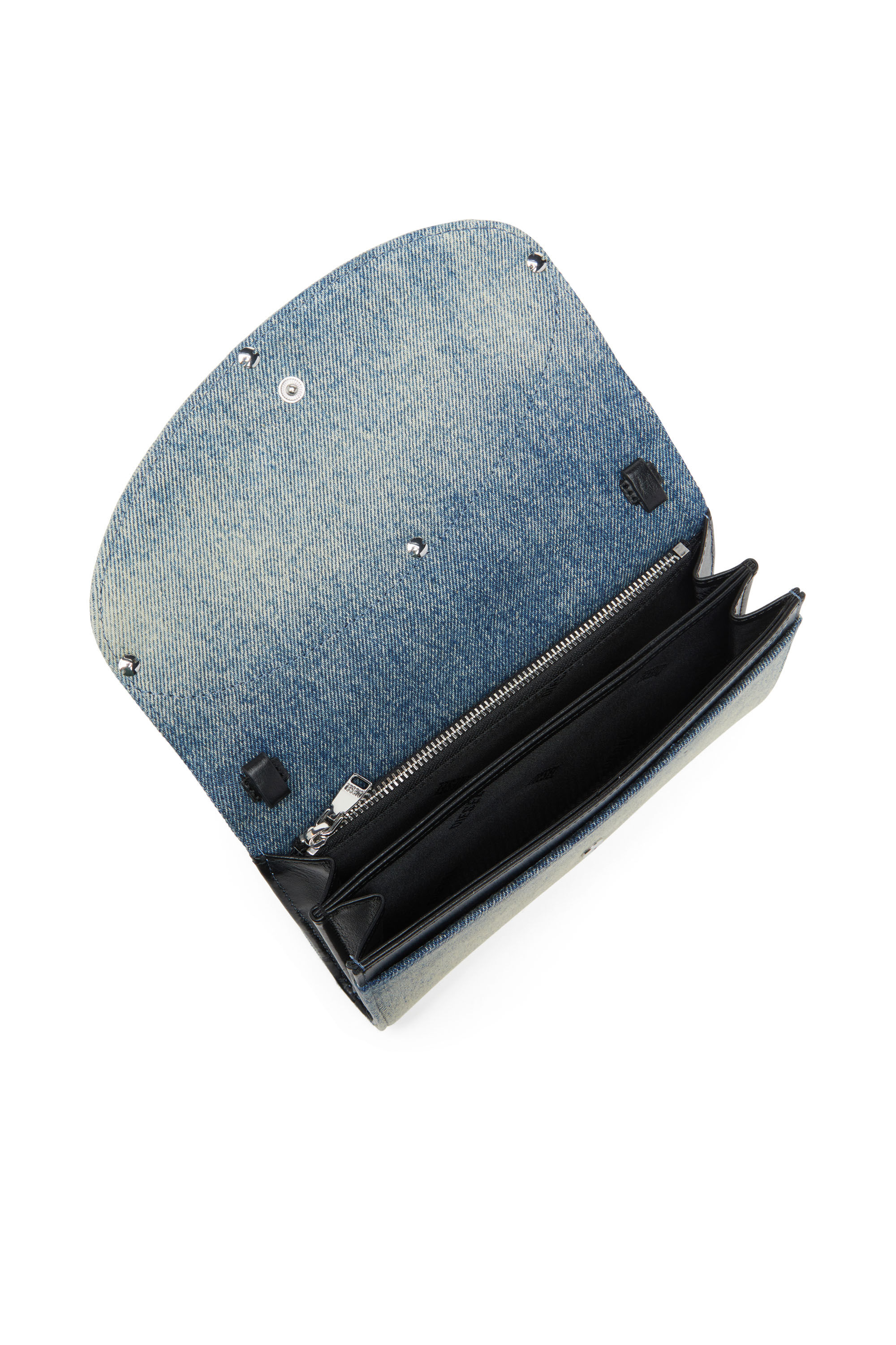 Diesel - 1DR WALLET STRAP, Porte-monnaie en denim cristal Femme in Bleu - 4