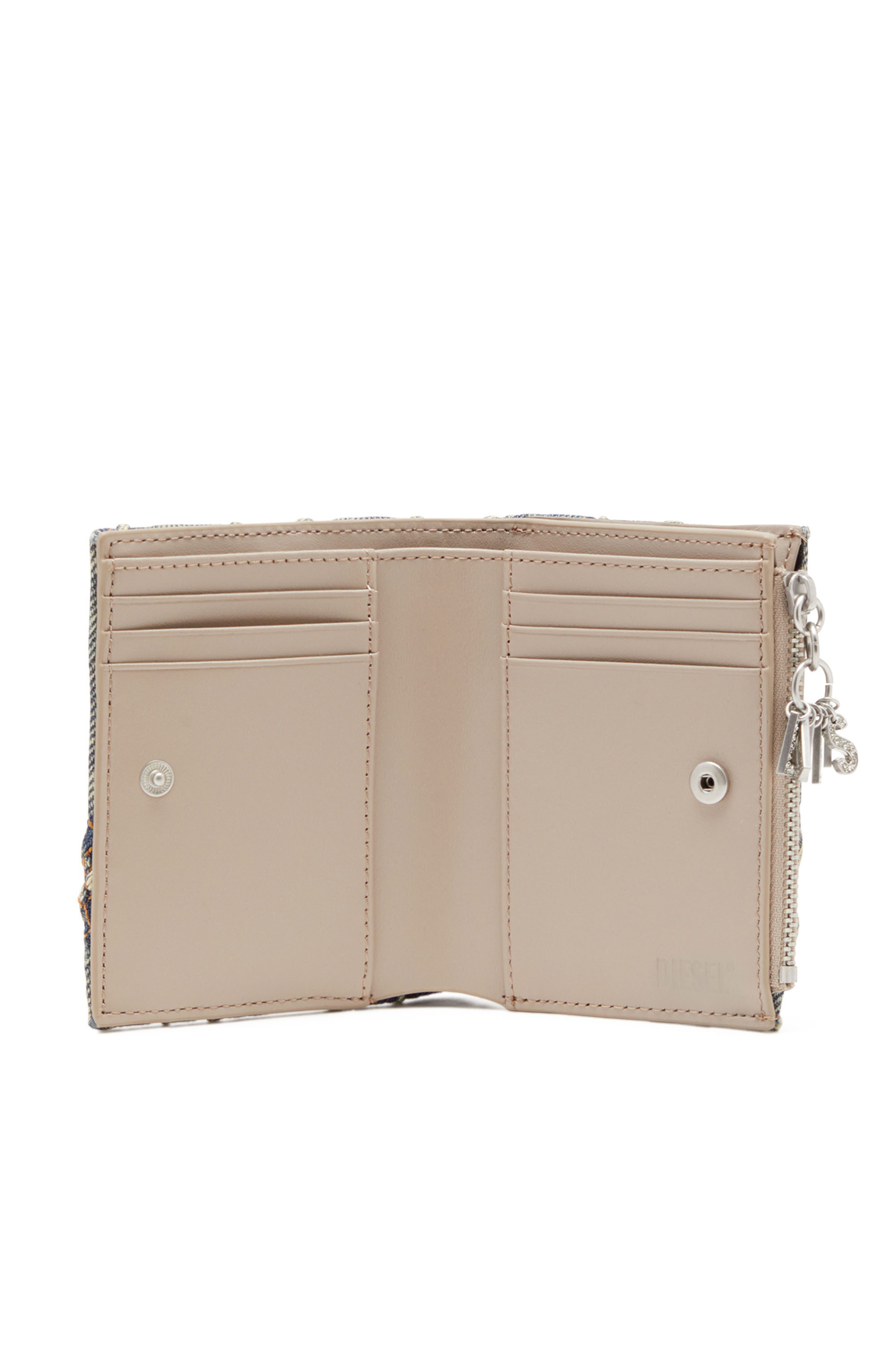 国内直営【DIESEL】Charm D- Bi Fold Zip Ii 二つ折り財布 Women's Small wallet in Argyle quilted denim | Blue | Diesel
