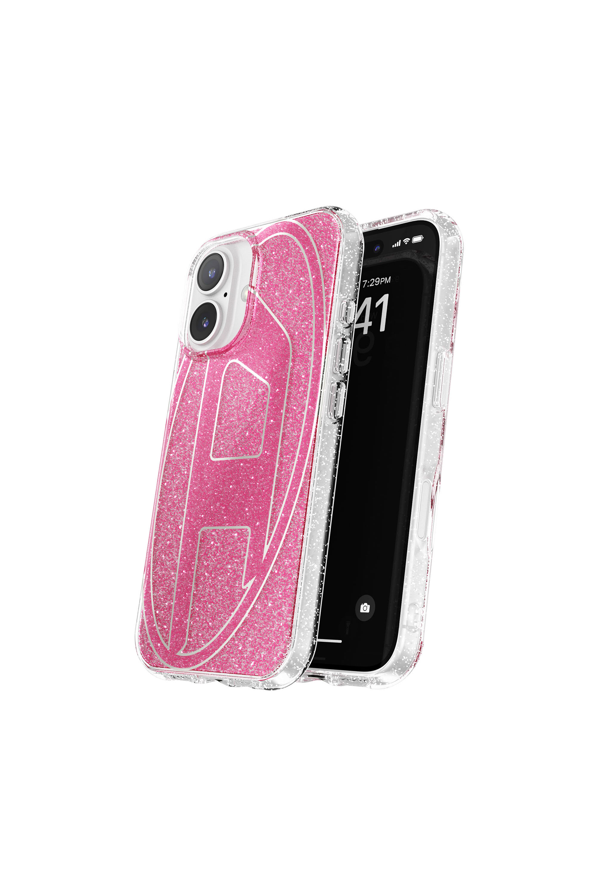 Women's Oval D Glitter Case for iP 16 | Pink | Diesel Women's Oval D Glitter Case for iP 16 | Pink | Diesel