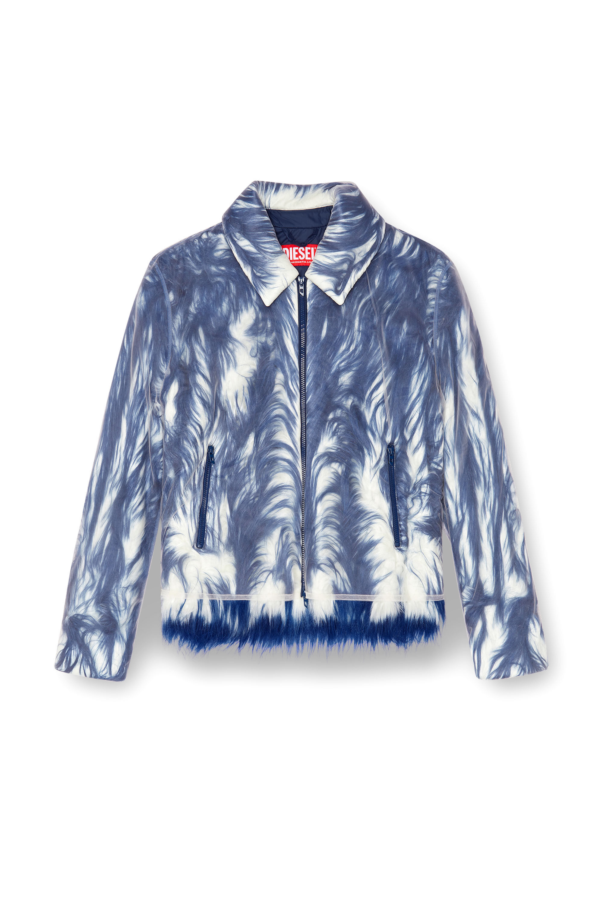 Diesel - W-WOUFY, Veste duveteuse avec superposition de tulle transparent Homme in Bleu - 2