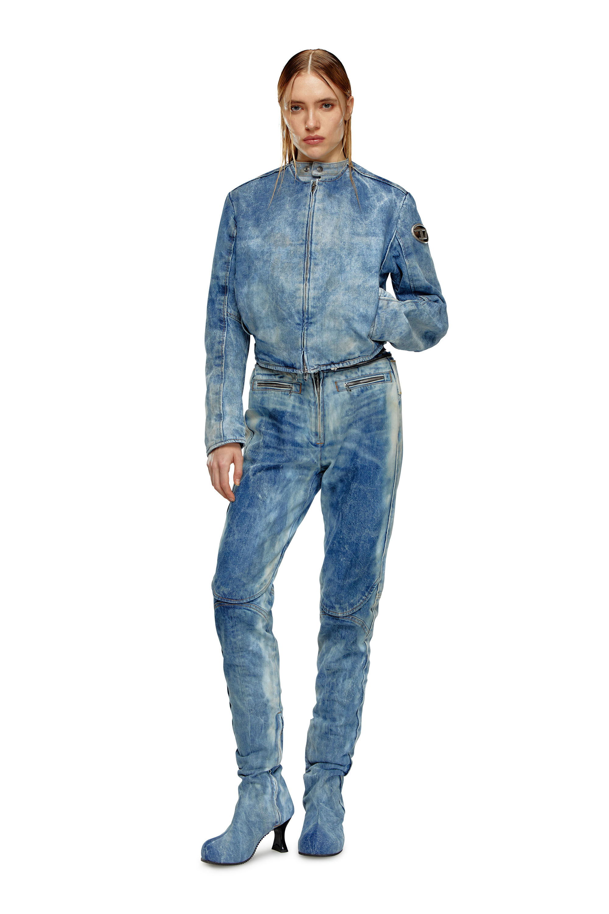 Diesel - DE-CALUR-FSE, Veste en denim avec zip style biker Femme in Bleu - 1