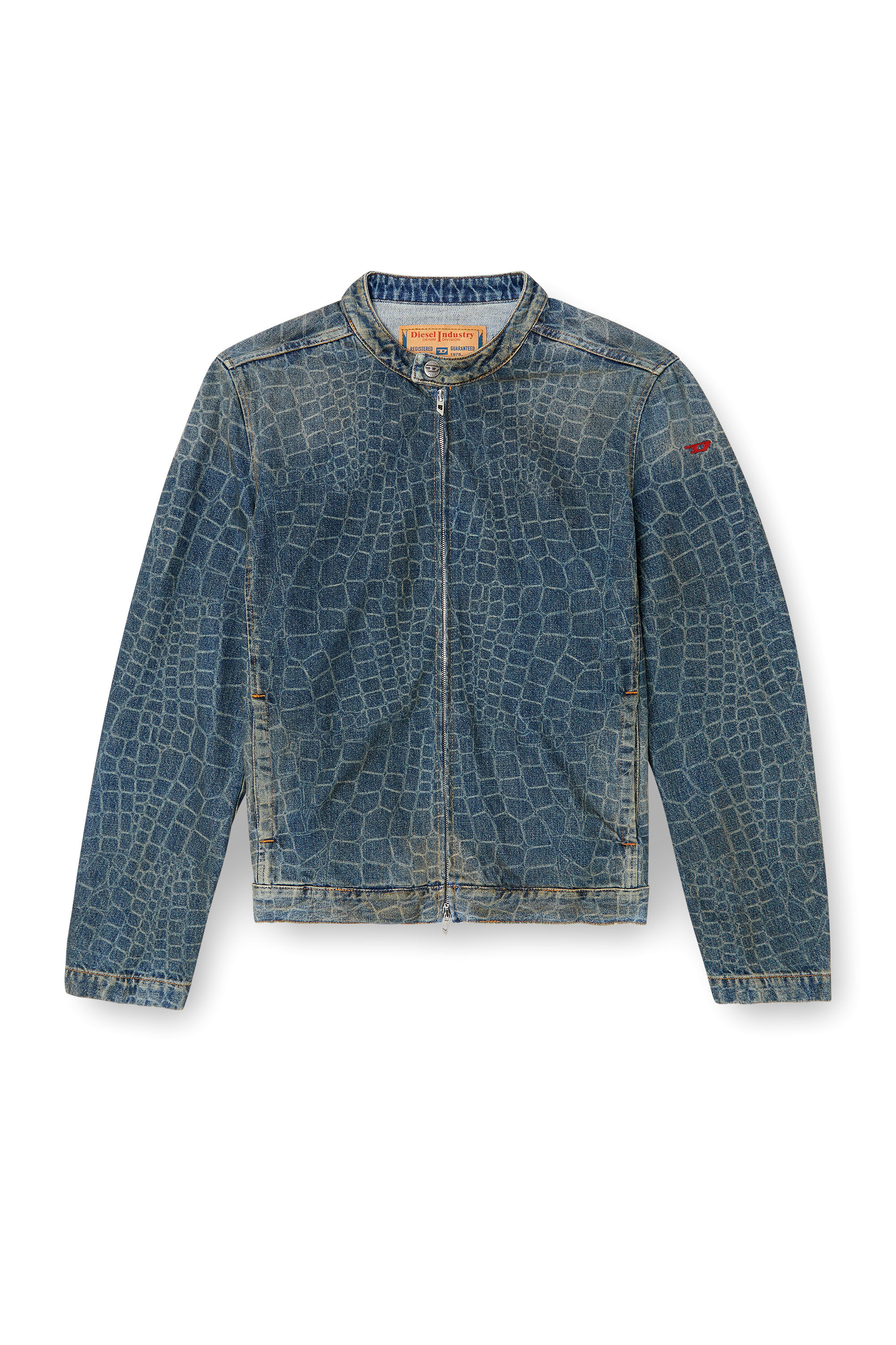 Diesel - CL-D-GLORY-SNAKE, Veste biker en denim avec imprimé serpent Homme in Bleu - 2