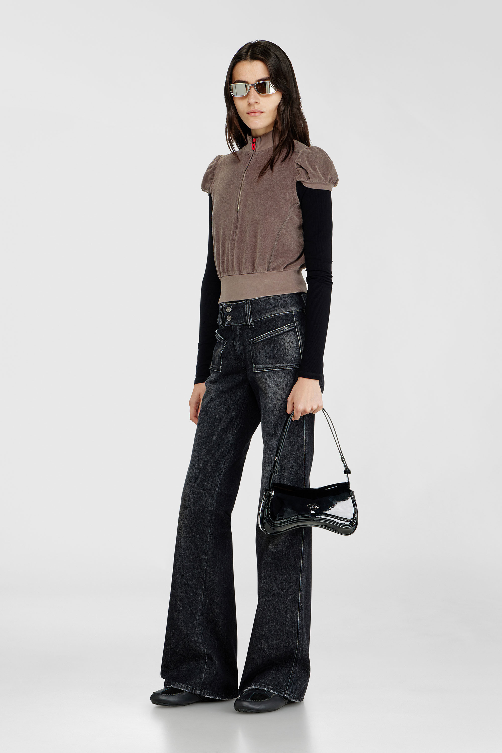 Diesel - D-MILE BALLERINA LACE UP W, D-Mile-Ballerines &agrave; lacets en cuir et mesh Femme in Noir - 6