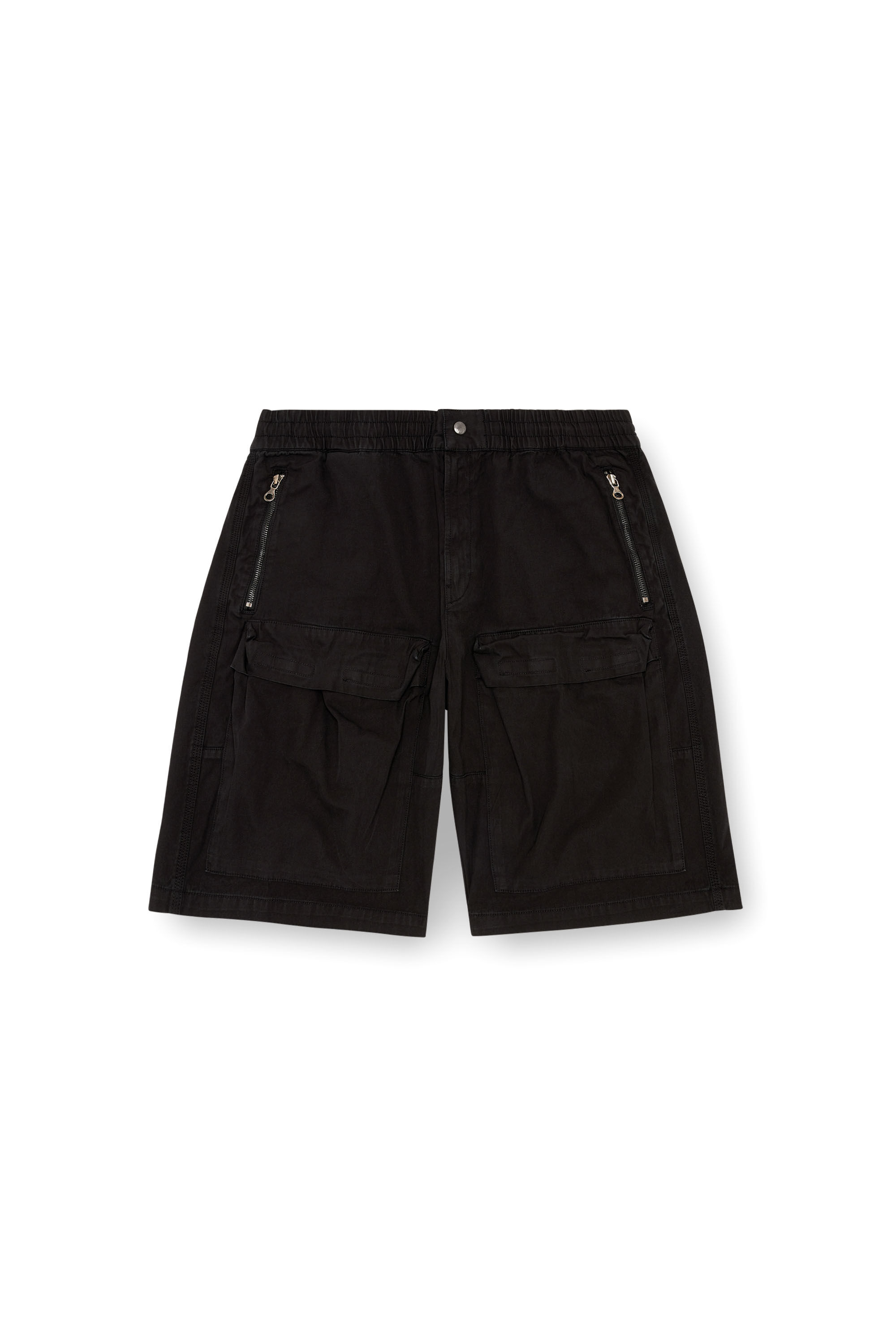 Diesel - P-BEECK-SHORT, Short cargo en coton bio délavé Homme in Noir - 2