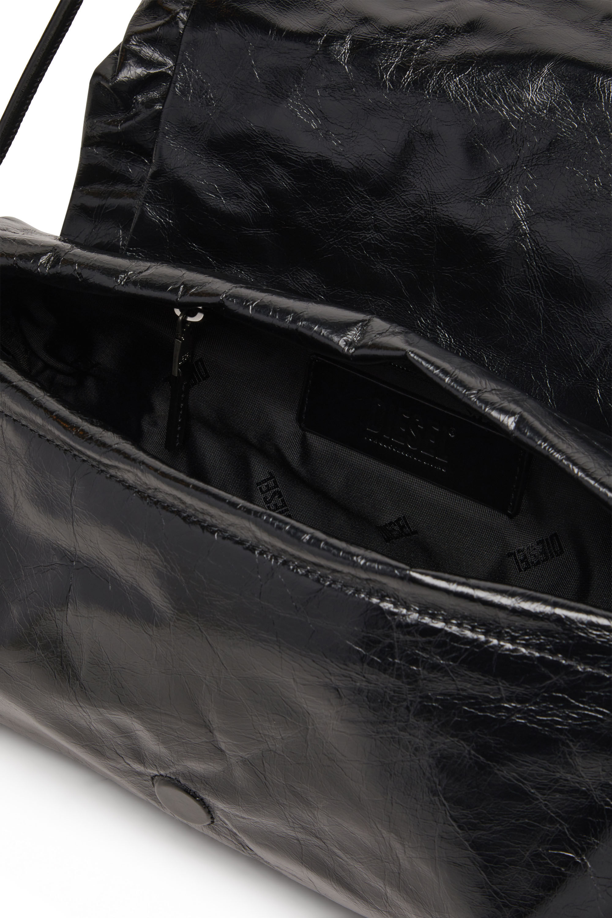 Diesel - SCRUNCH-D SHOULDER M, Scrunch-D M-Sac à bandoulière en cuir brillant Femme in Noir - 5