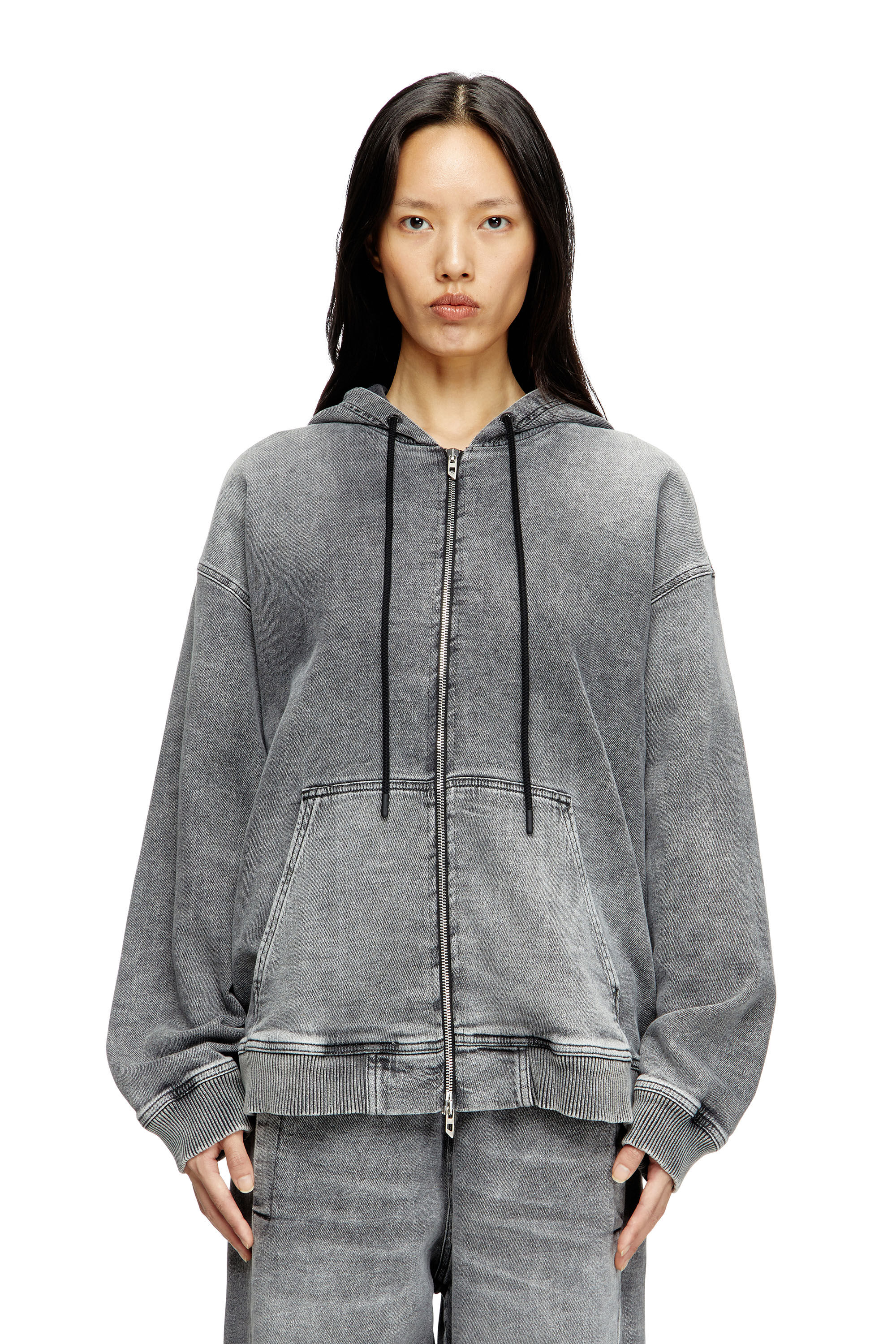 ブランド一覧 | ワールド オンラインストア Women's Zip-up hoodie in marbled Track Denim | Grey | Diesel トップス