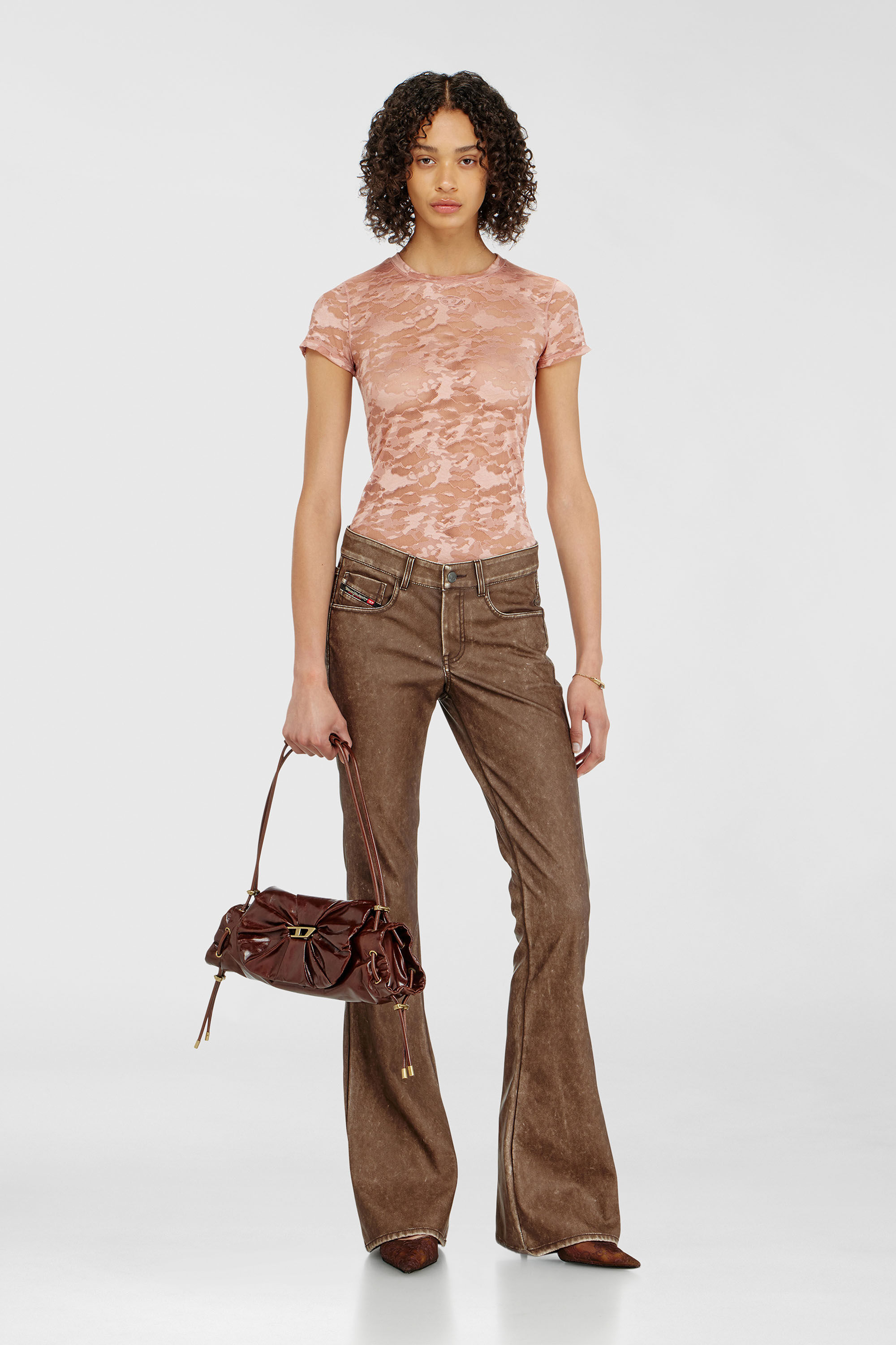 Diesel - KASIA-UTLT, T-shirt en dentelle camouflage Femme in Rose - 6