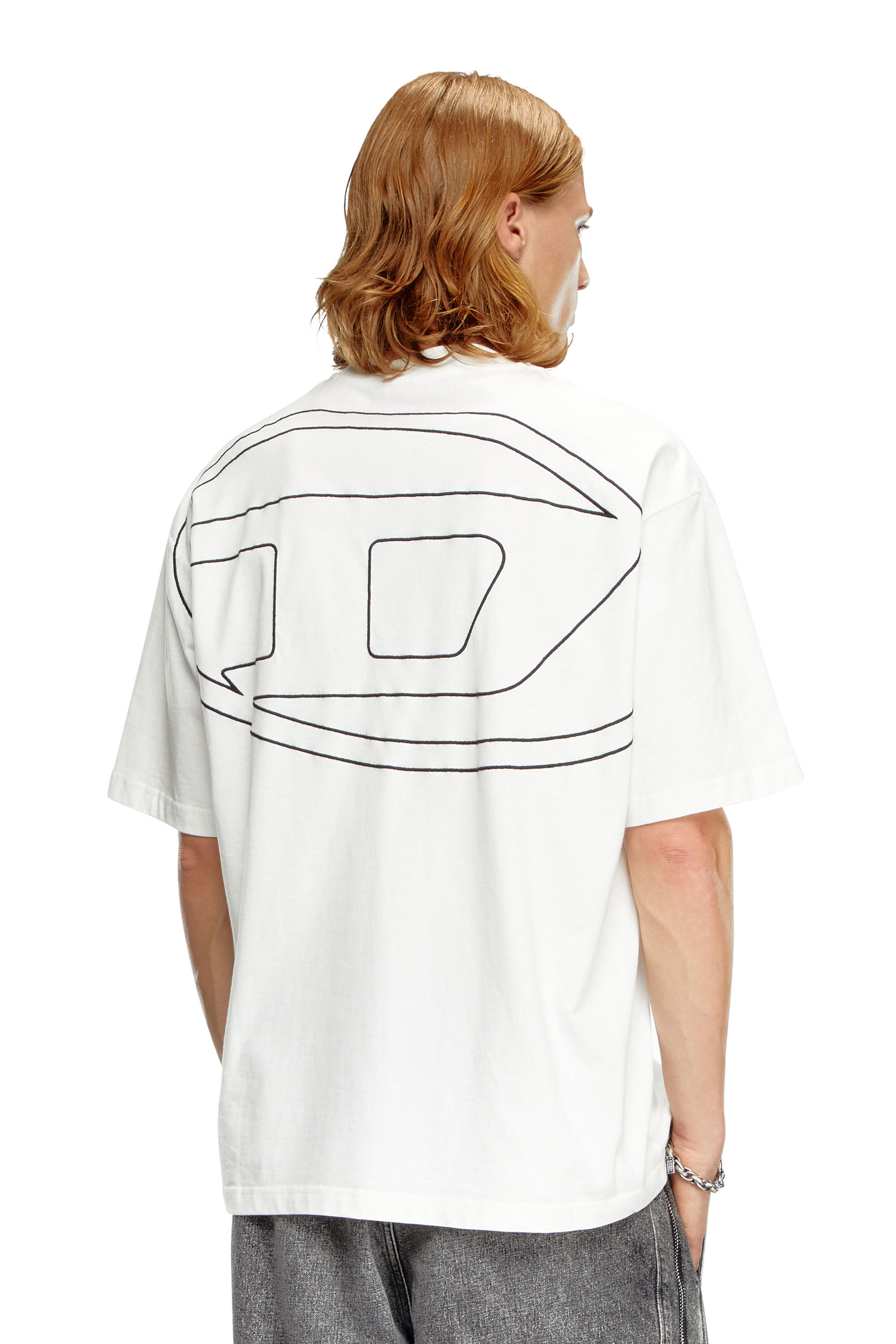 Men's oversized T-shirt with oval D embroidery | White | Diesel