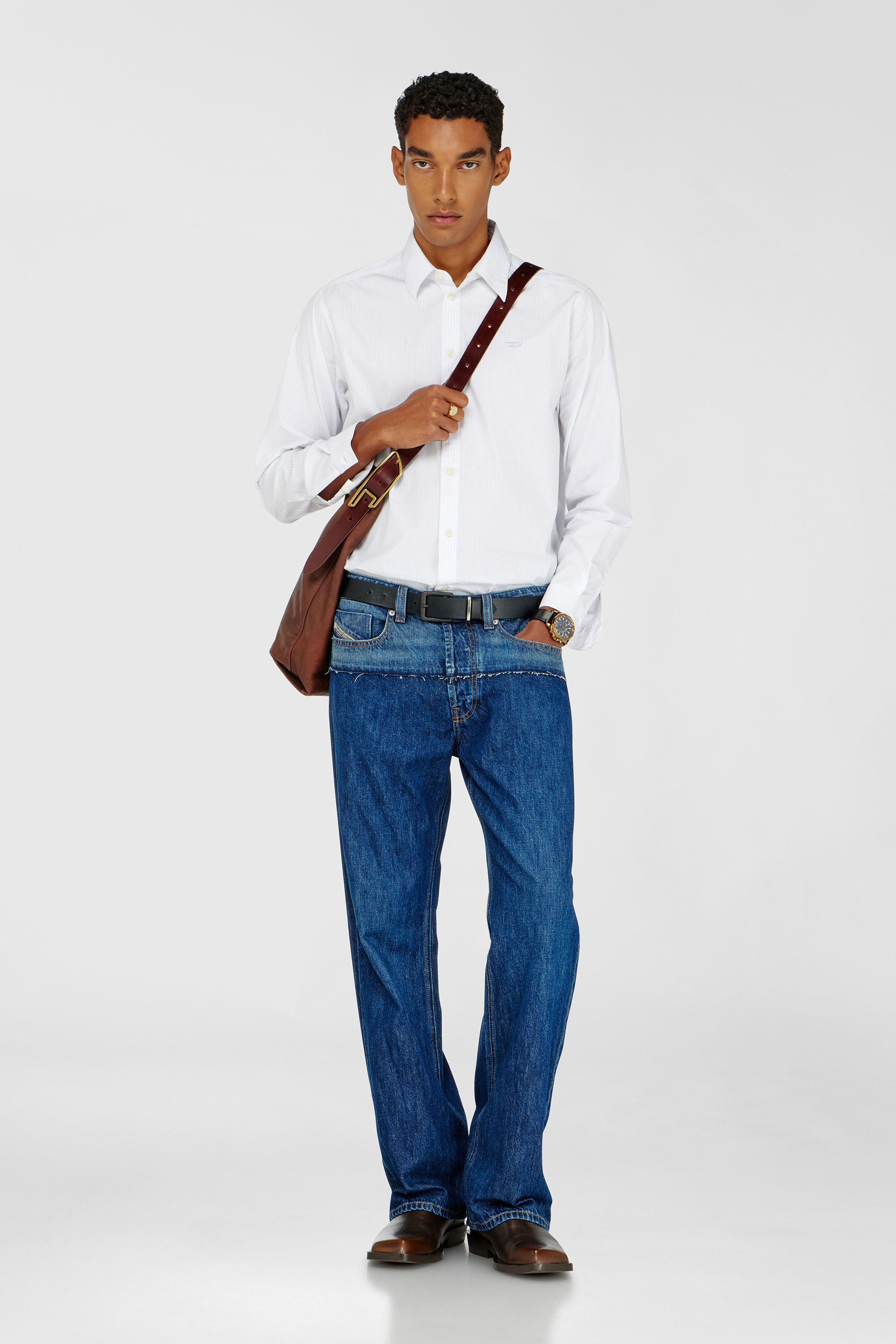 Diesel - S-SIMPLY-NA-DNAN, Chemise ray&eacute;e en coton avec broderie D Homme in Blanc - 1
