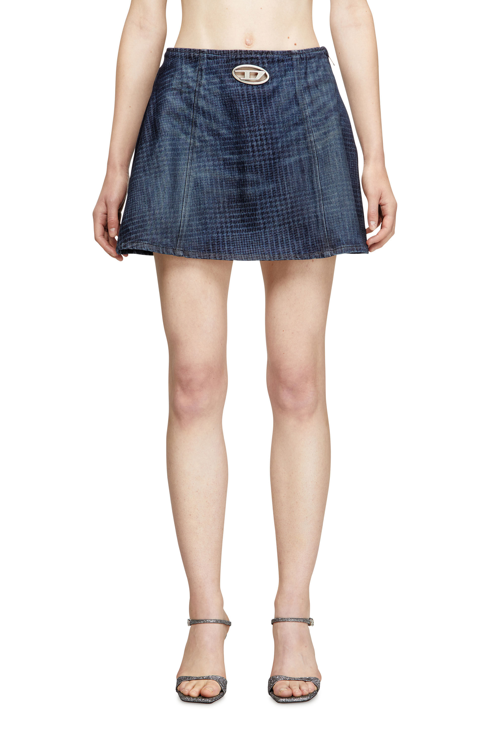 Diesel - DE-SWENY-S1, Jupe courte en denim Prince de Galles Femme in Bleu - 3