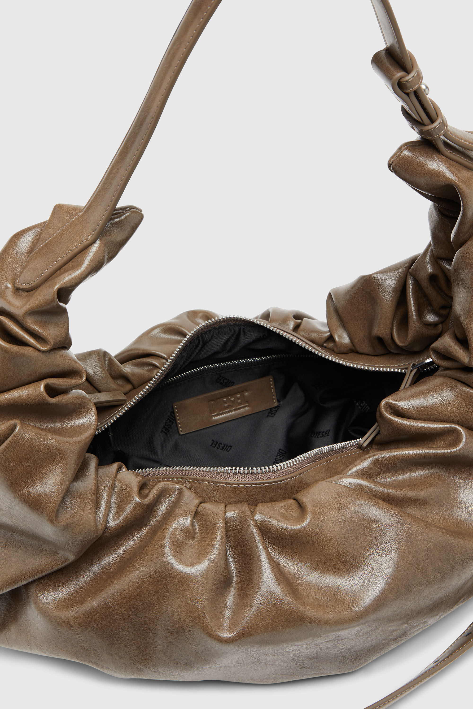 Diesel - GRAB-D HOBO L, Grab-D-Grand sac hobo froiss&eacute; Femme in Beige - 4
