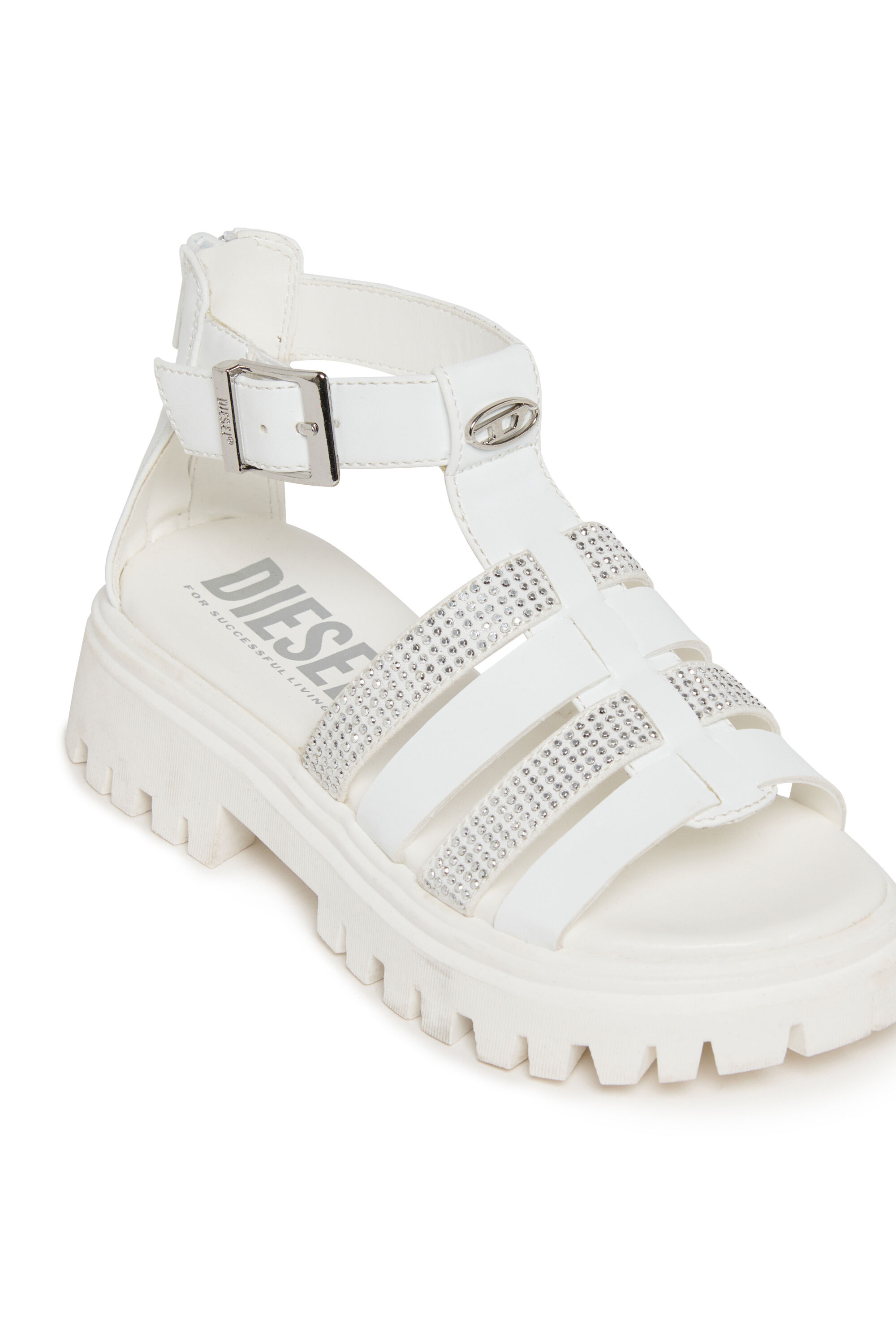 Diesel - D-SANBLIN, Woman's D-SANBLIN-Chunky sandal with rhinestones in White - 4