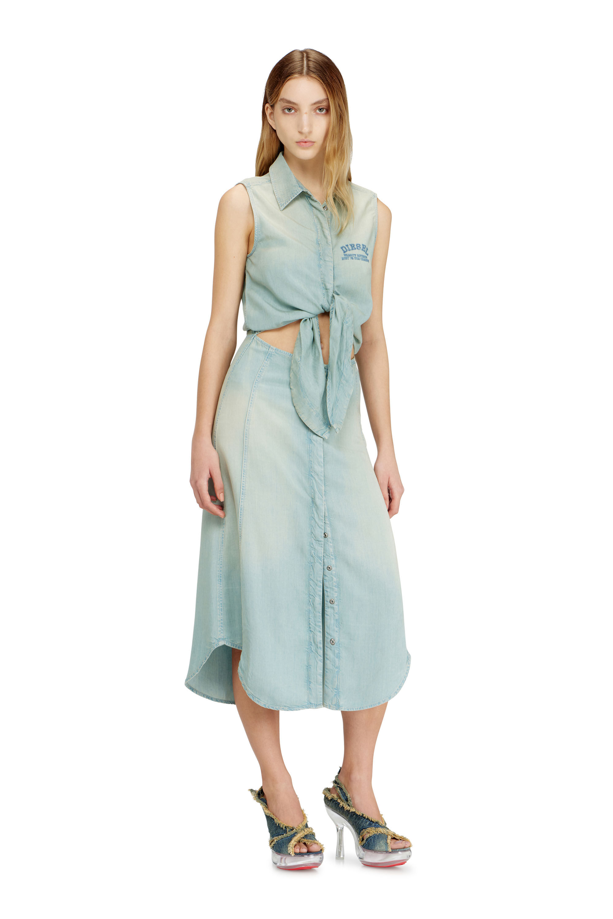 Diesel - DE-SUSY-S, Robe midi en denim fluide effet sali Femme in ToBeDefined - 1