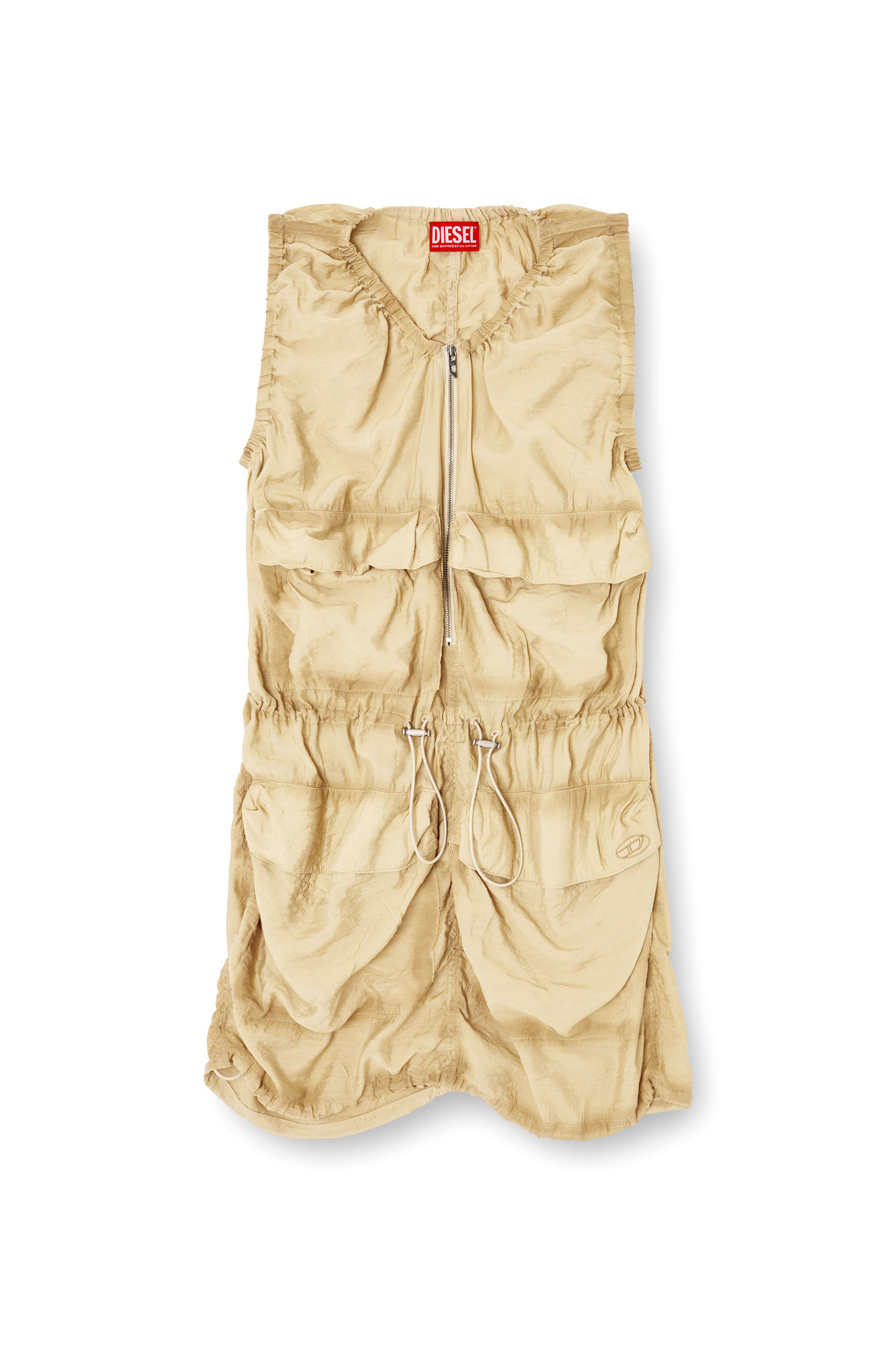 Diesel - D-RESDEN, Robe cargo en viscose et nylon traités Femme in Beige - 2