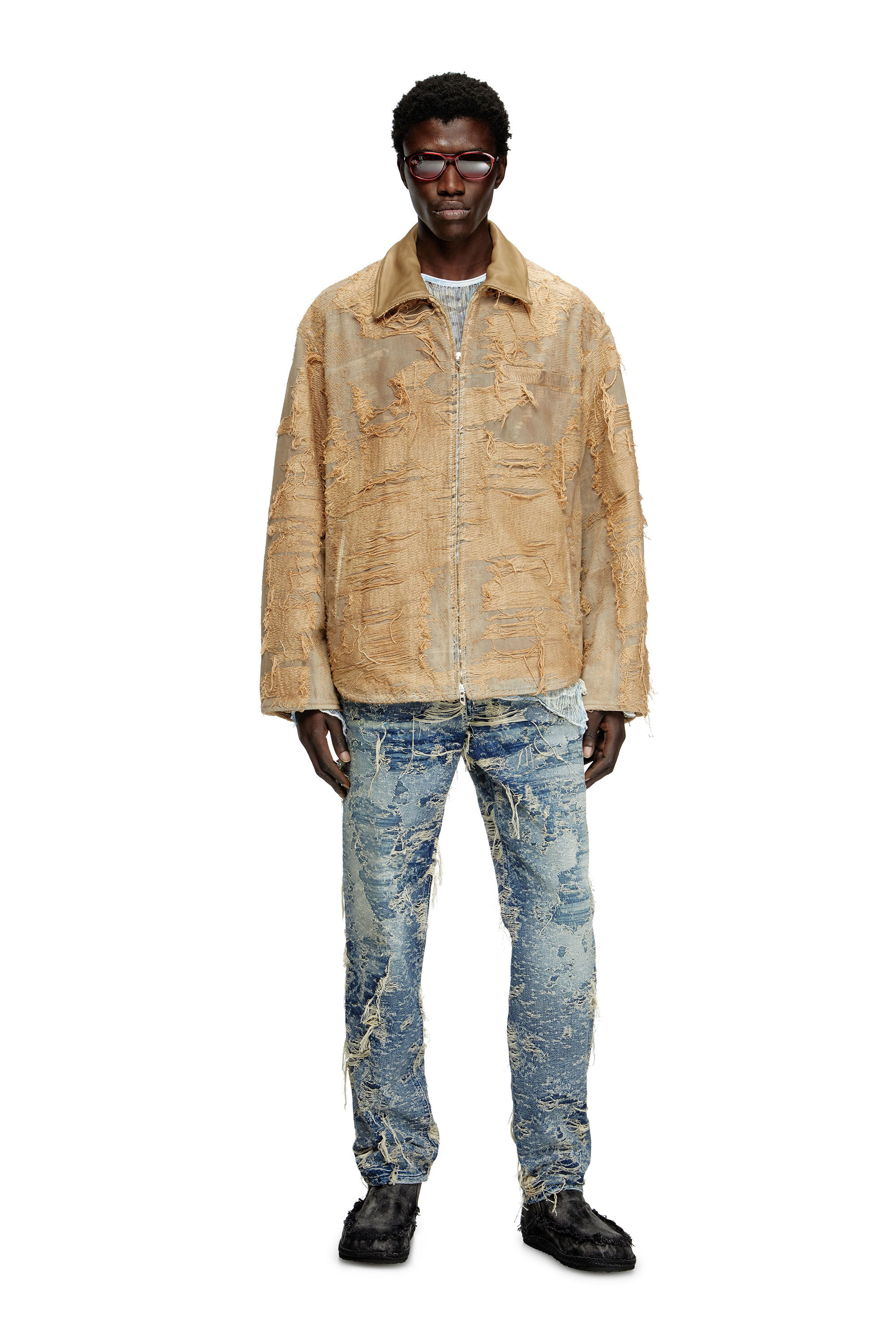 Diesel - D-IVAR-FSG, Veste en denim surteint à fils flottants Homme in Marron - 1