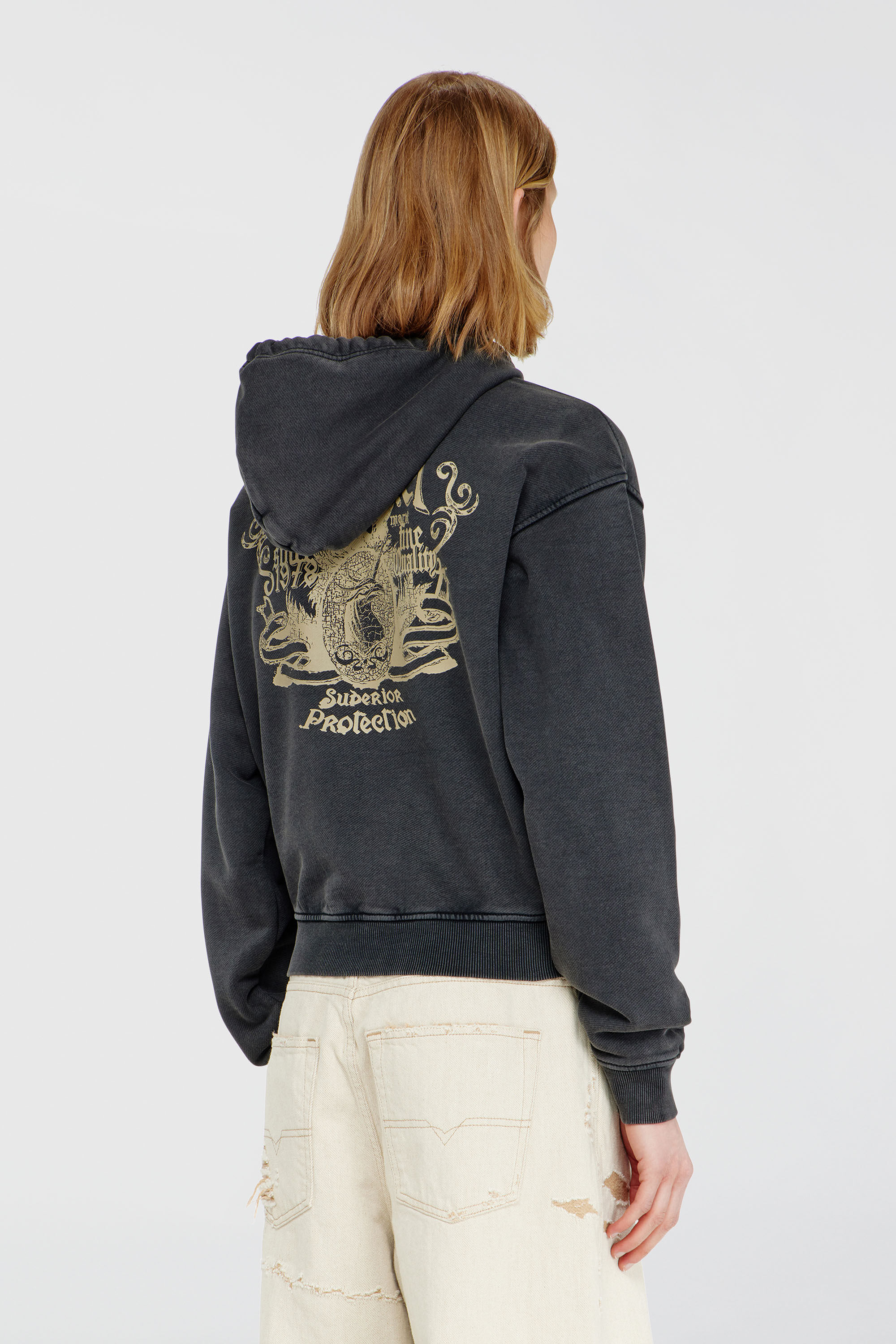 Diesel - F-PHOENY, Sweat &agrave; capuche avec imprim&eacute;s et clous strass Femme in Noir - 4