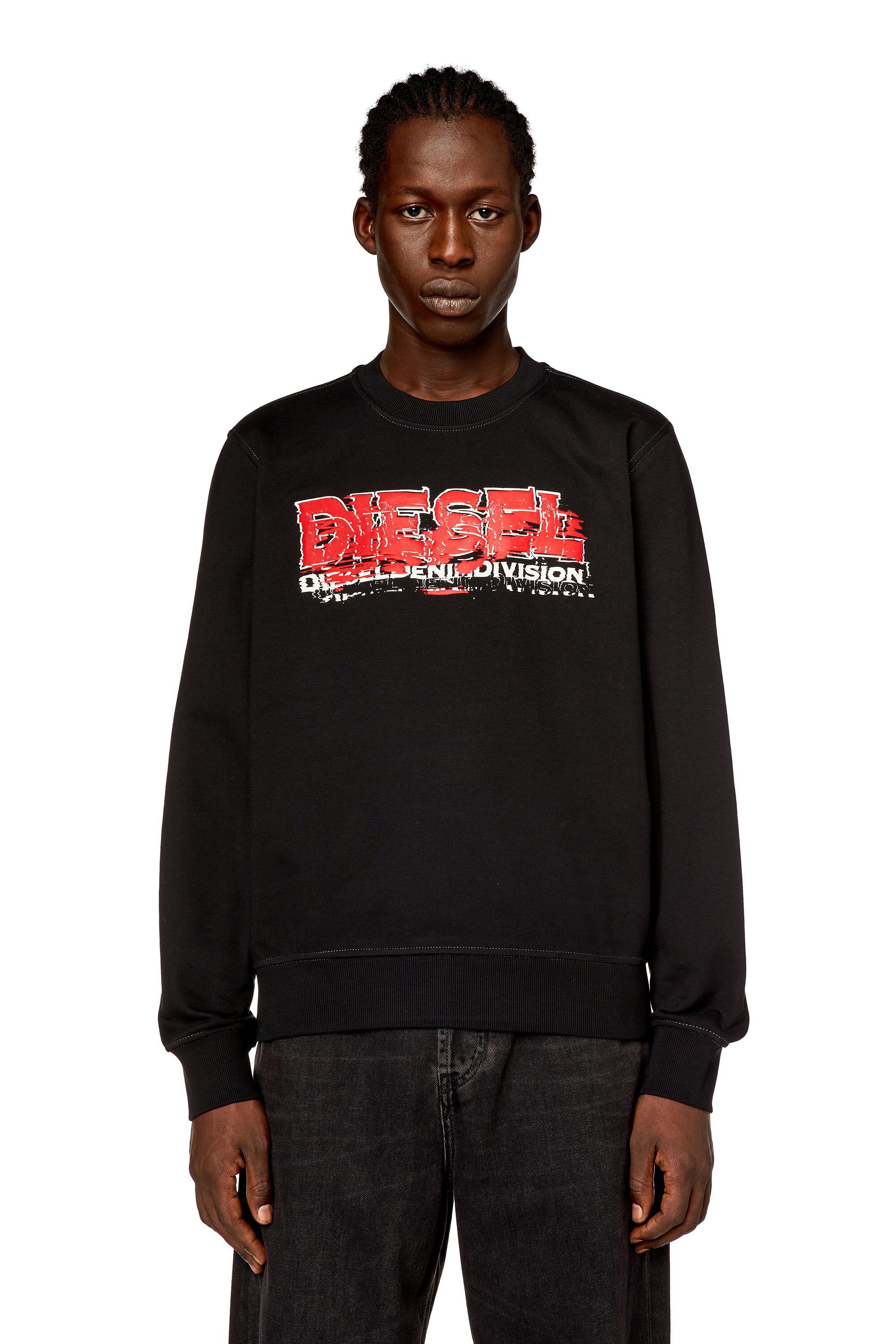 Men's Sweatshirt with glitchy logo | Black | Diesel