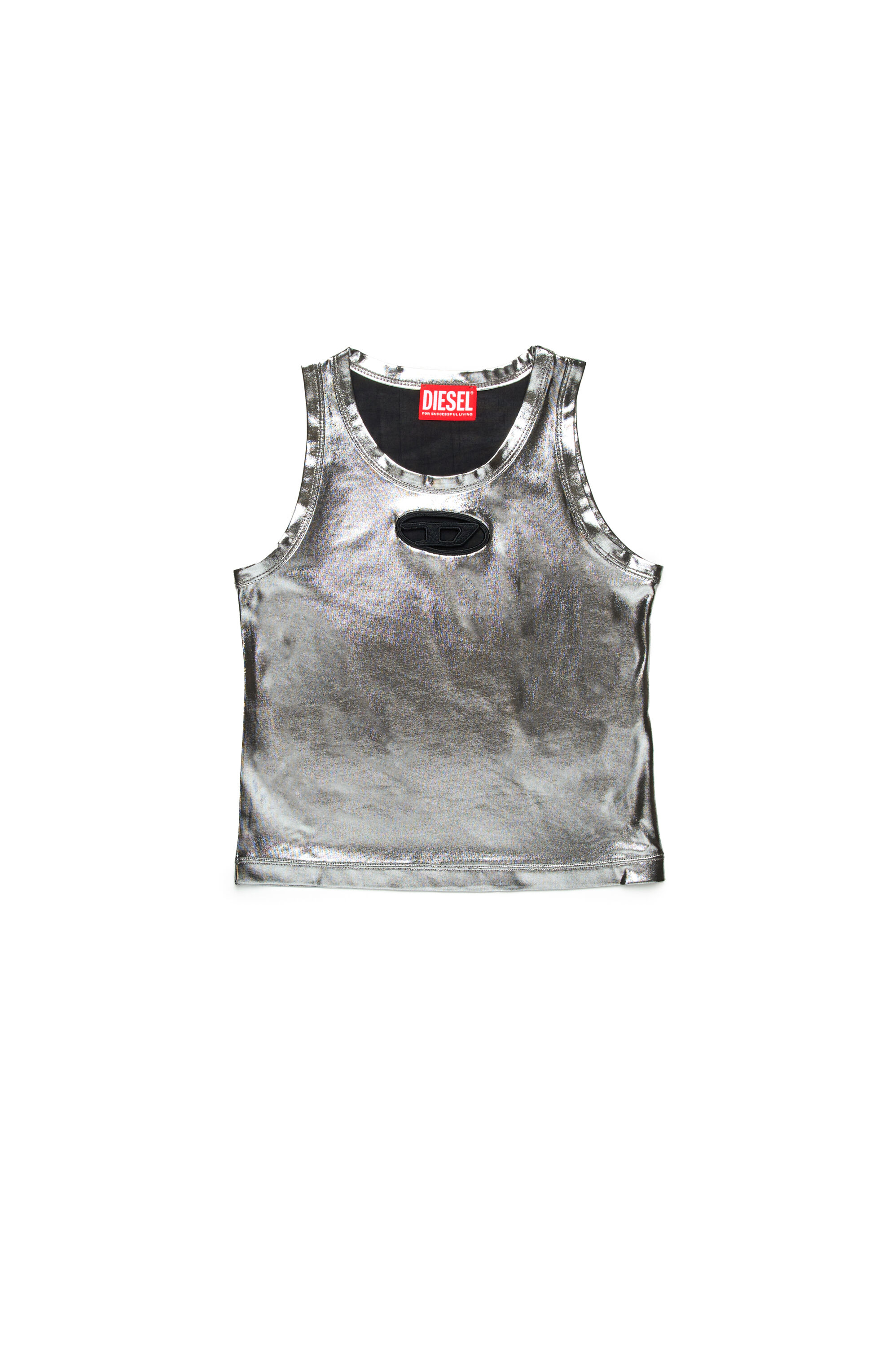 Diesel - TLYNYS, Débardeur métallisé avec cut-out à logo Femme in Gris argenté - 1