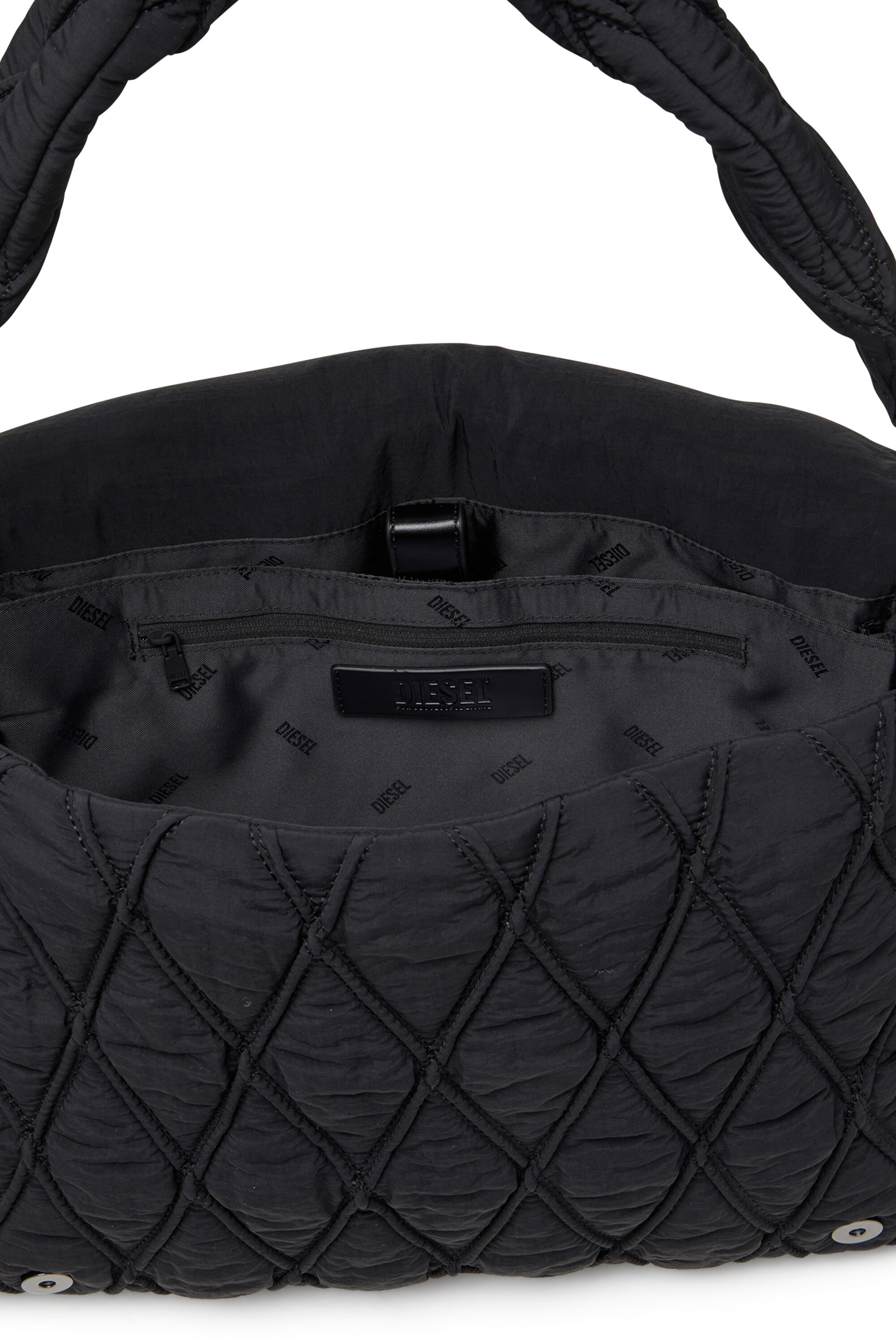 Diesel - CHARM-D SHOULDER L, Sac à bandoulière en nylon délavé matelassé Femme in Noir - 5