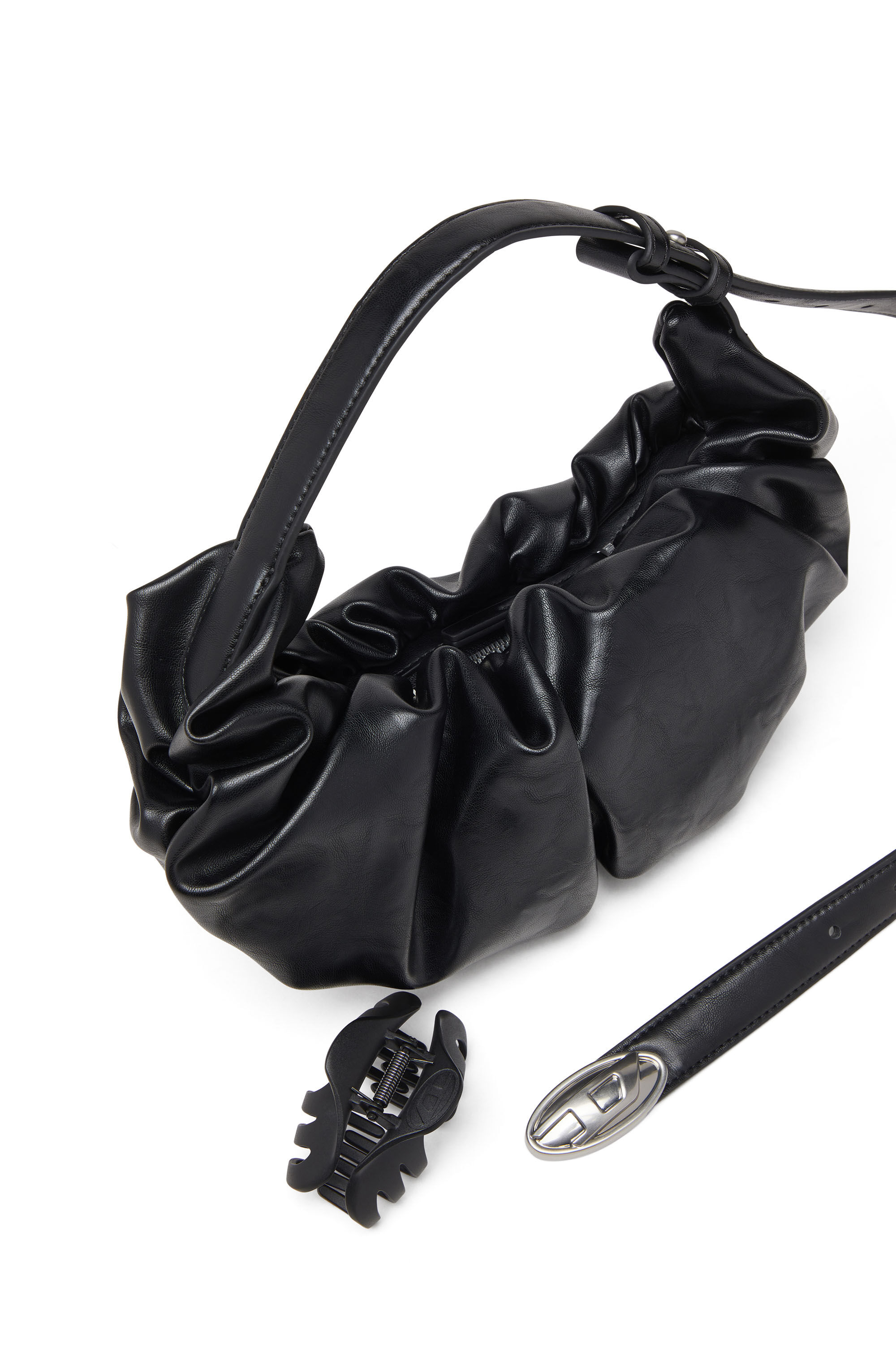 Diesel - GRAB-D HOBO S, Petit sac hobo froissé en PU brillant Femme in Noir - 2
