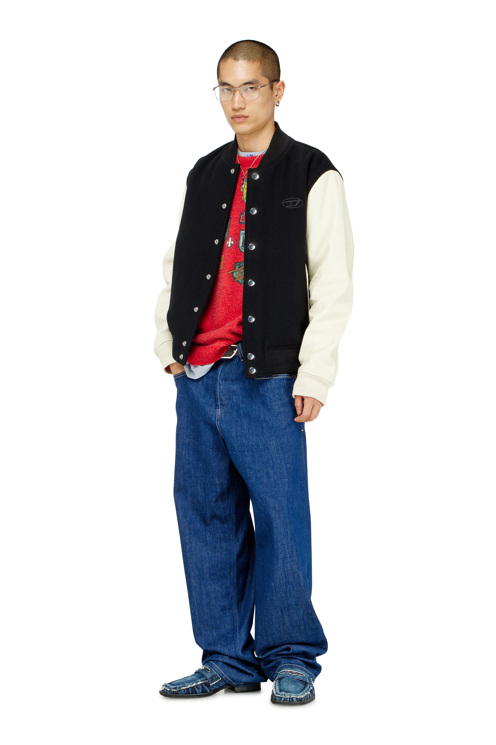 Diesel - L-ARRY-WRD, Blouson aviateur en m&eacute;lange de laine et cuir Homme in Polychrome - 1