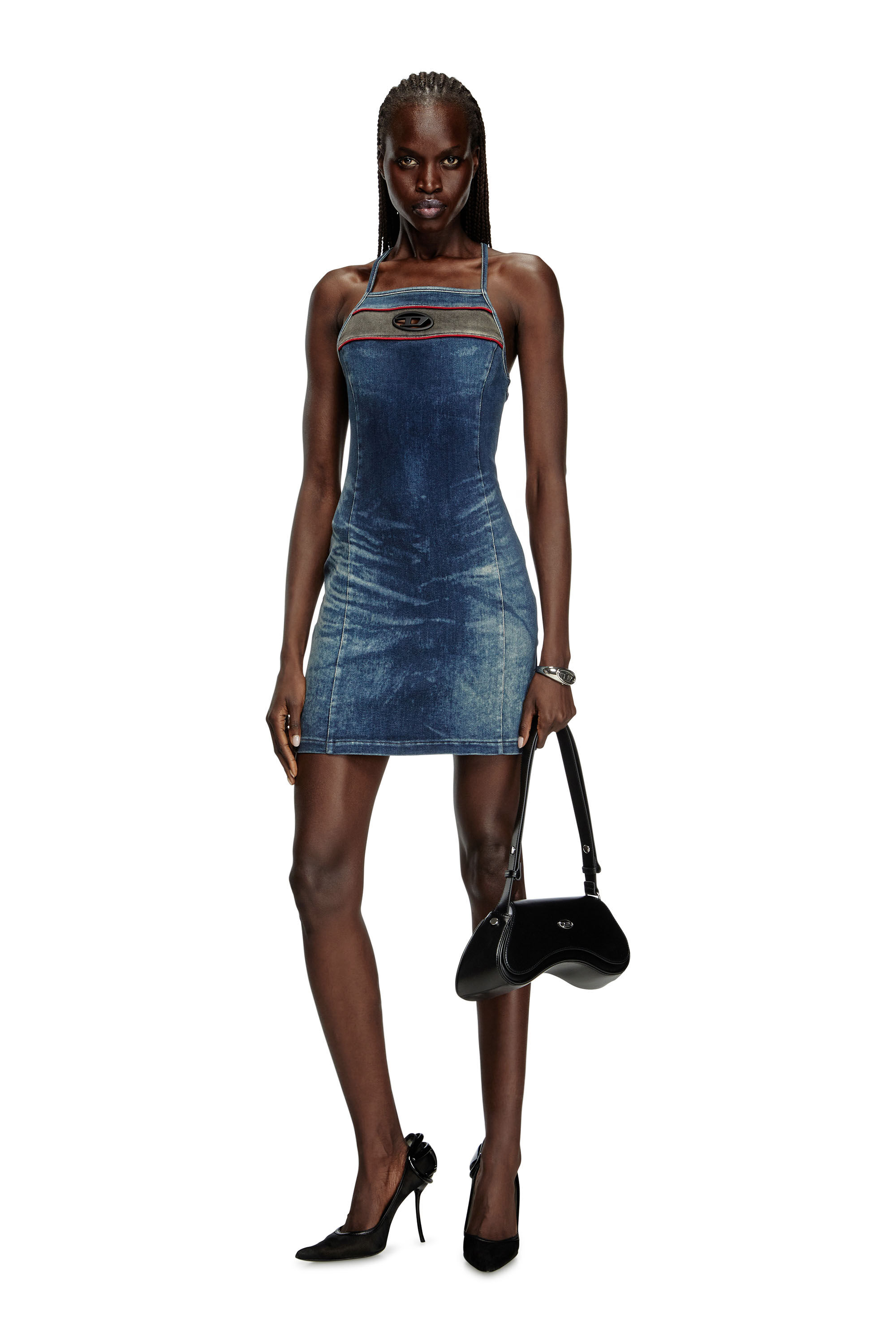 ワンピース DIESEL Women Dresses A173510ABCZ01 Blue Women's Short dress in stretch bicolour denim | Blue | Diesel