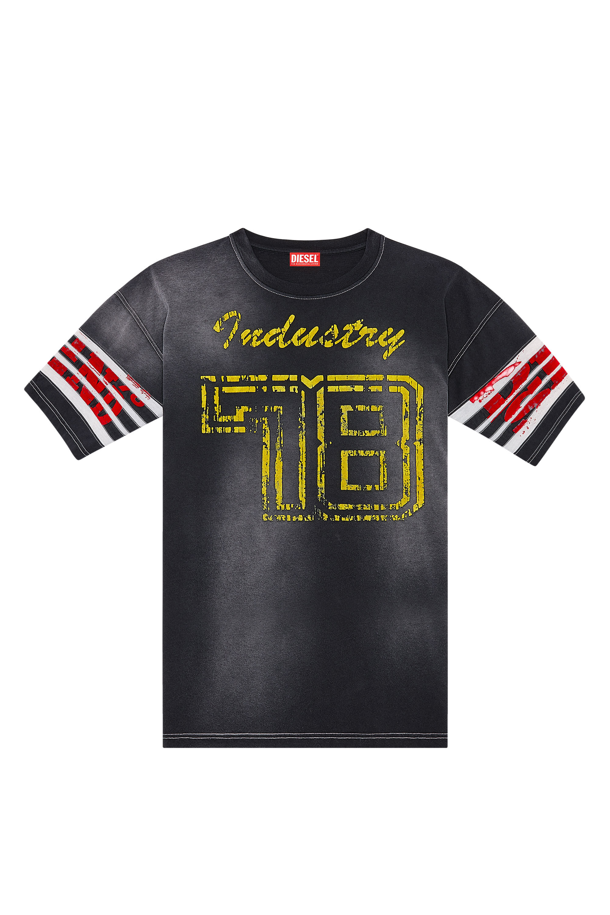 Diesel - T-BOST, T-shirt en jersey délavé avec imprimés floqués Homme in Noir - 2