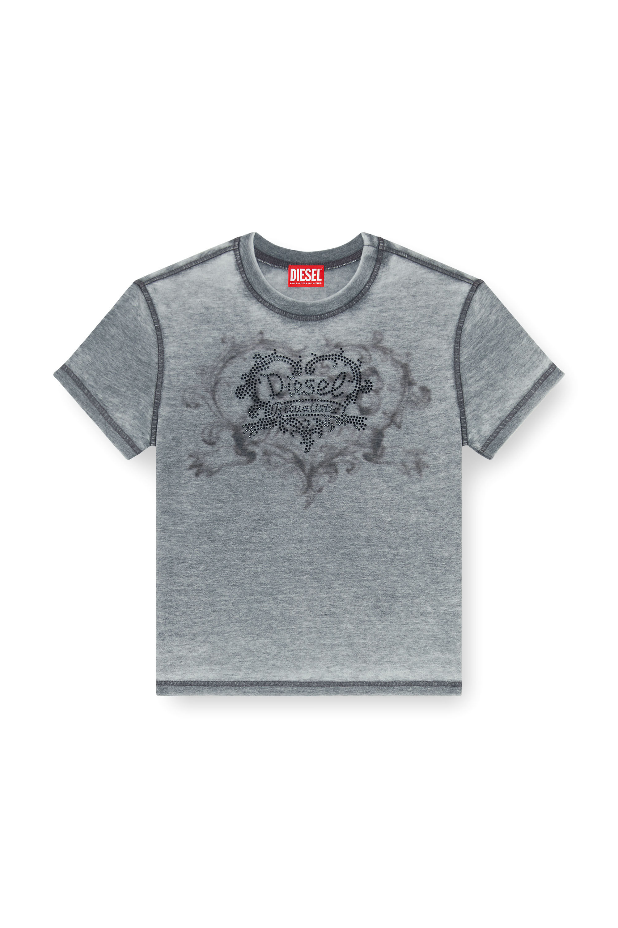Diesel - T-ILA-AA1, T-shirt en jersey avec strass et burnout effect Femme in Gris - 2