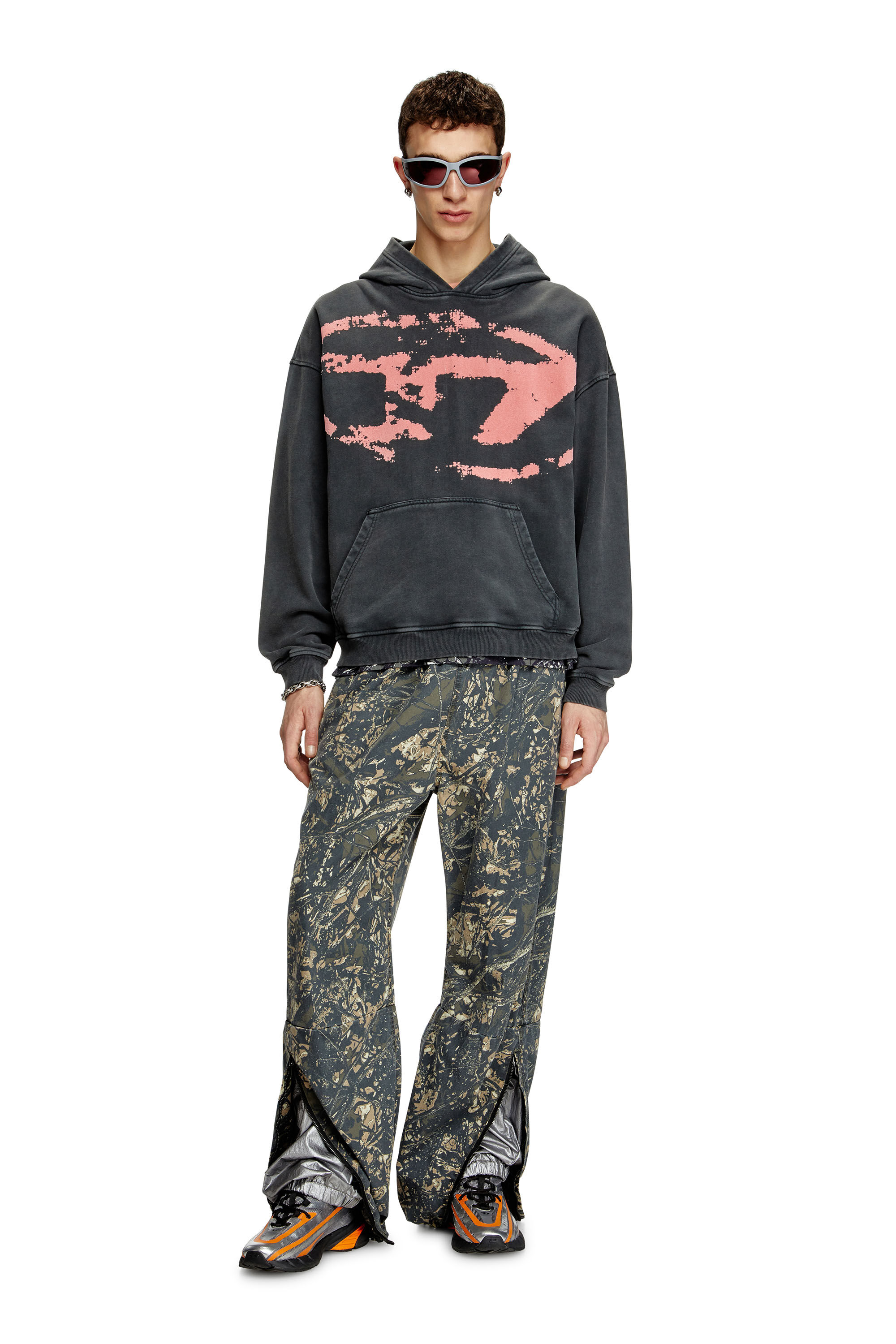 Men's Hoodie with flocked Oval D logo | Black | Diesel