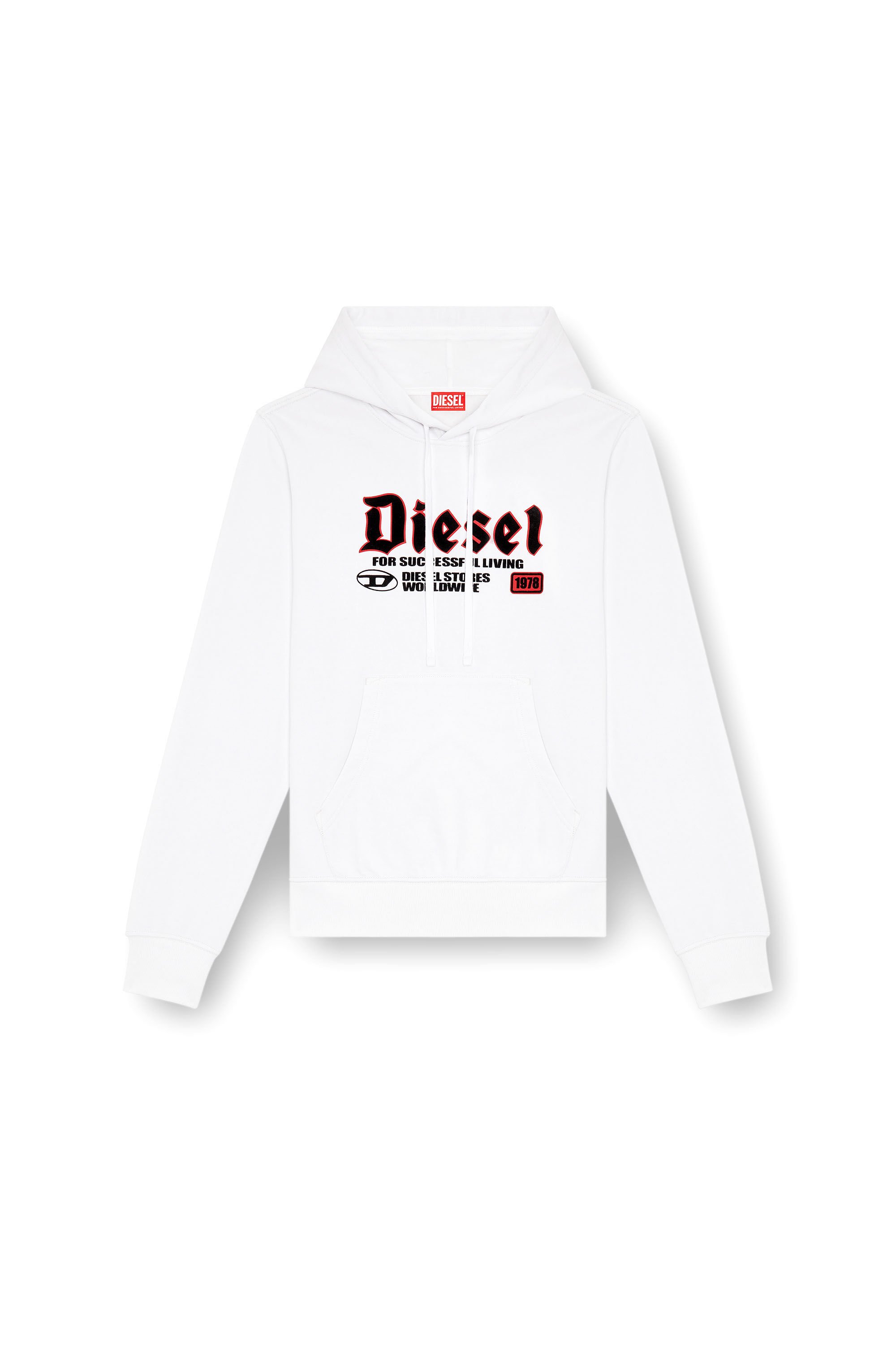 Diesel - S-GINN-HOOD-K45, Homme Sweat-shirt à capuche avec logo floqué in Blanc - Image 2