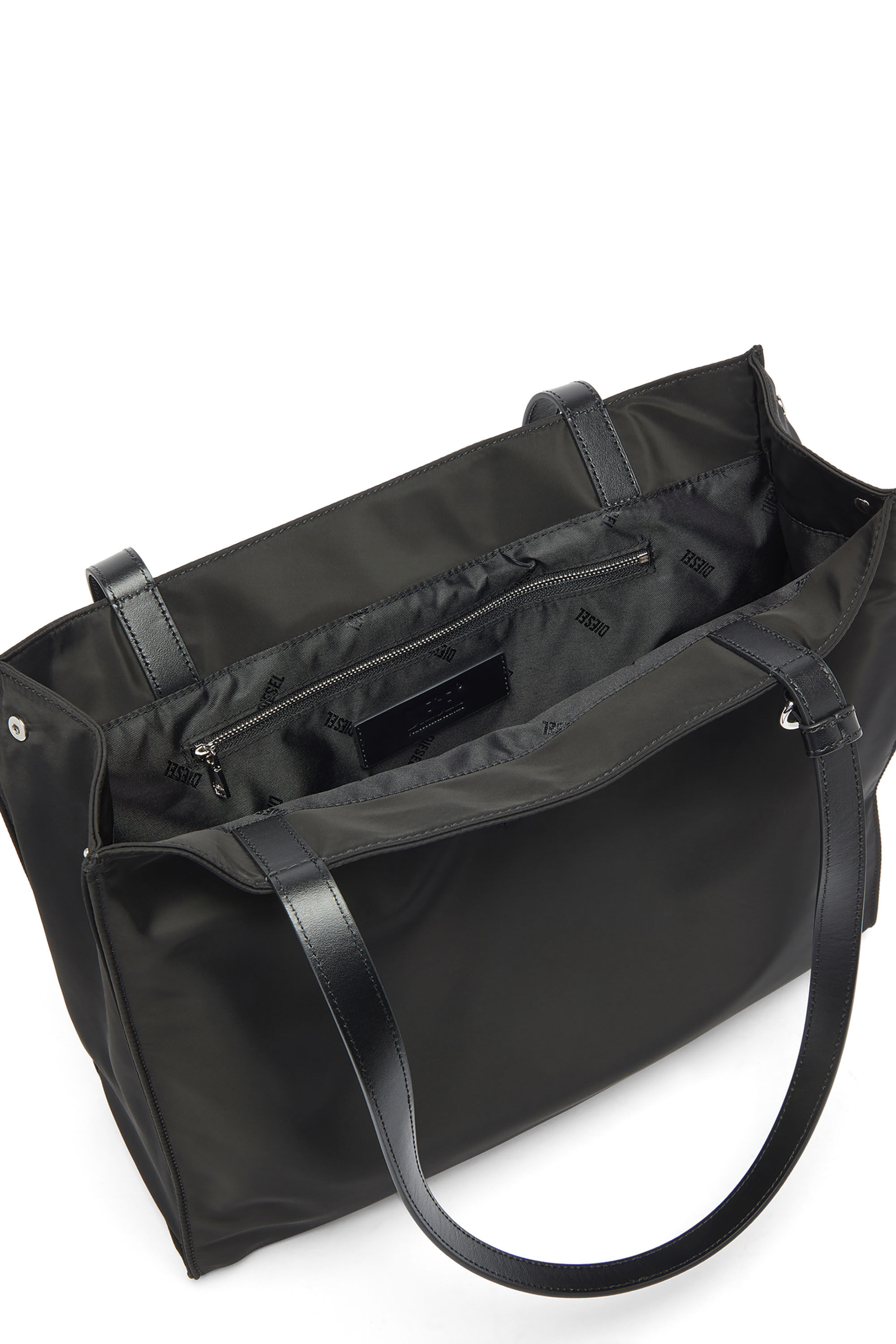 Diesel - 1DR TOTE E/W, 1DR - Sac shopping en nylon avec rabat en cuir Mixte in Noir - 3