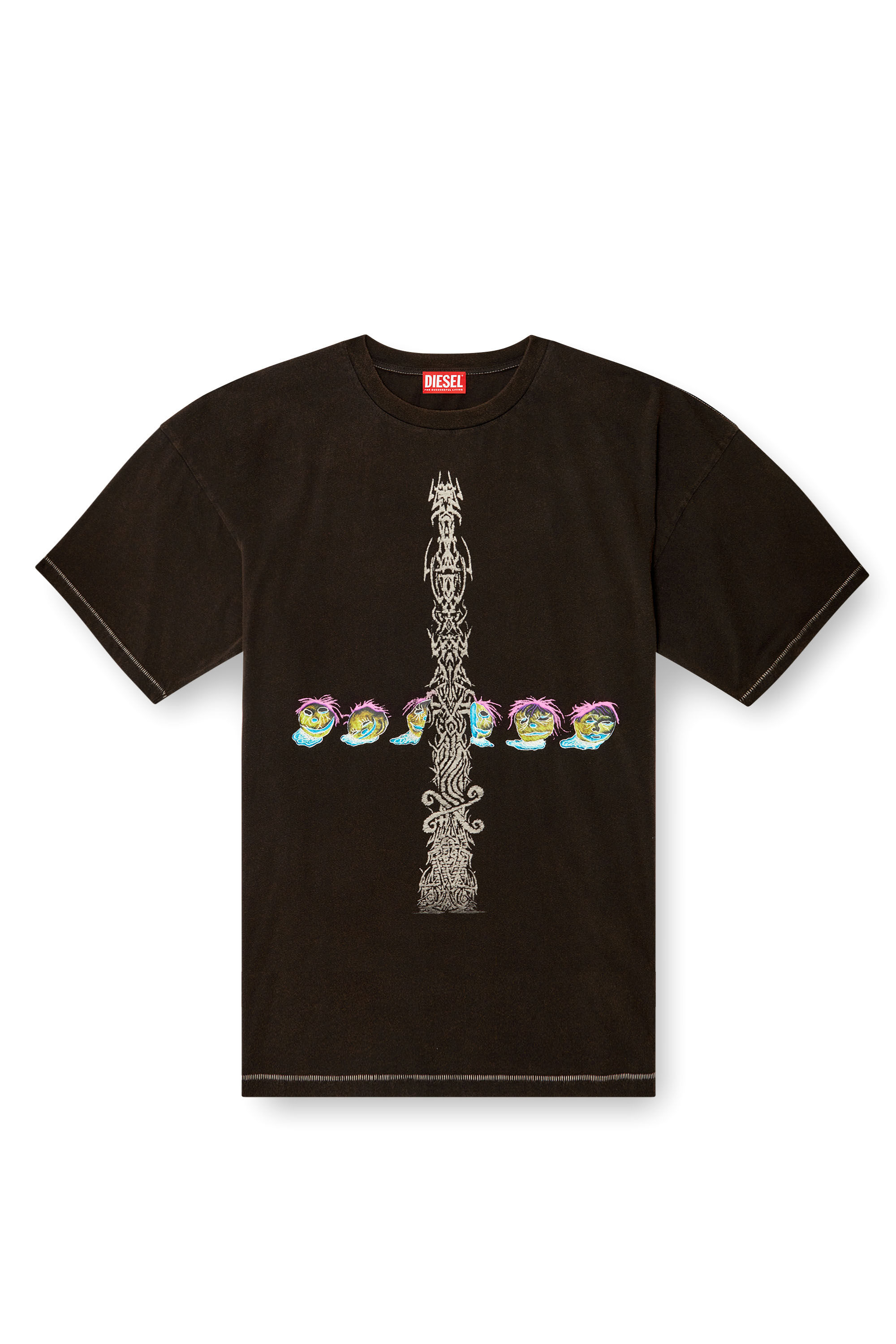 Diesel - T-BOXT-R4, T-shirt délavé à l'acide avec graphismes imprimés Homme in Noir - 2