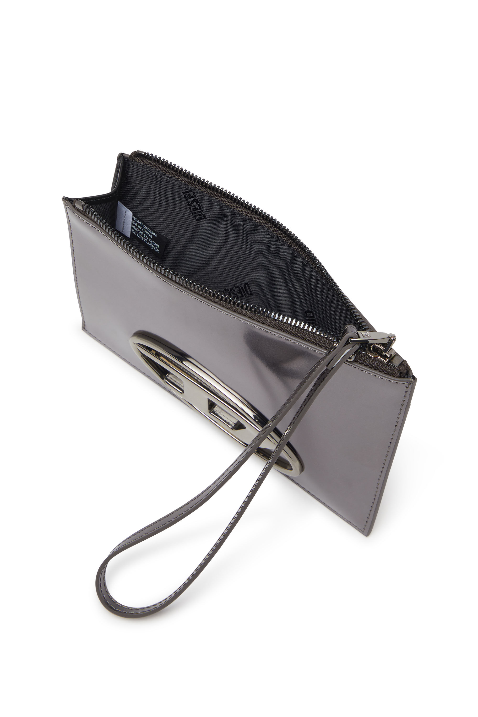 Diesel - 1DR POUCH III, Pochette zippée en cuir effet miroir Mixte in Gris - 4