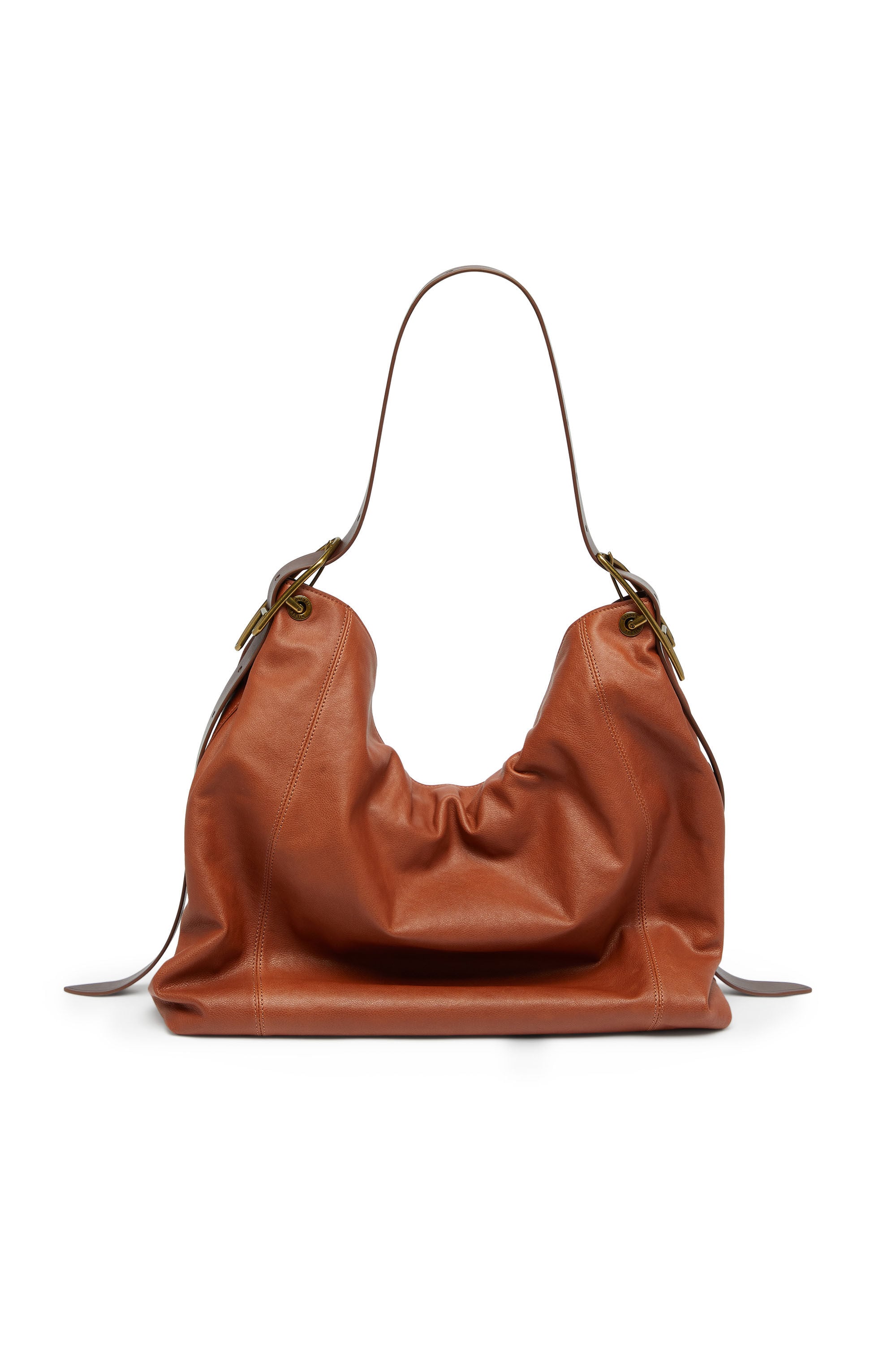 Diesel - D-LINE HOBO L, D-Line-Sac hobo en cuir brillant effet froiss&eacute; Femme in Marron - 2