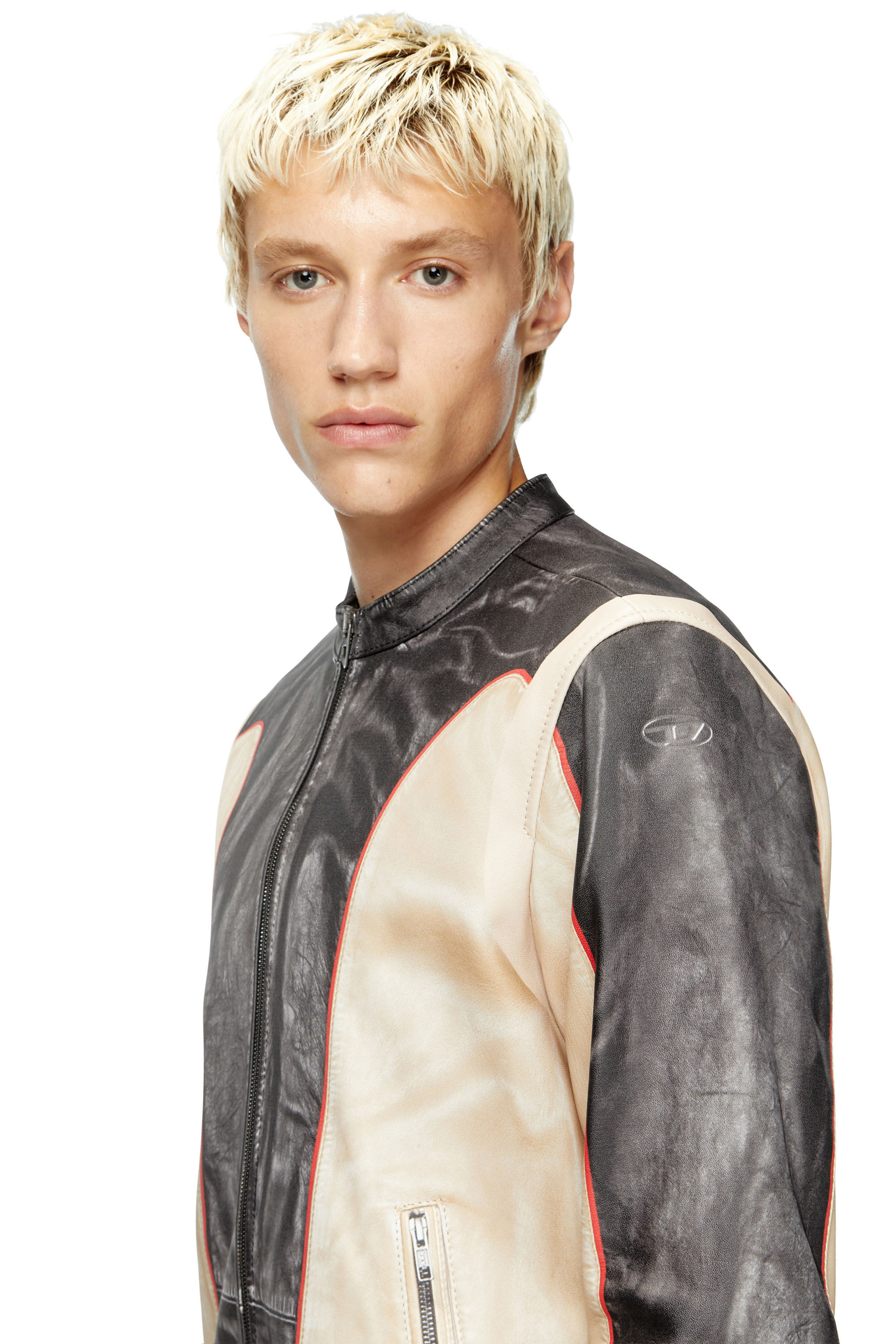 Diesel - L-EVERT, Veste de motard en cuir effet trompe-l'œil Homme in Polychrome - 5