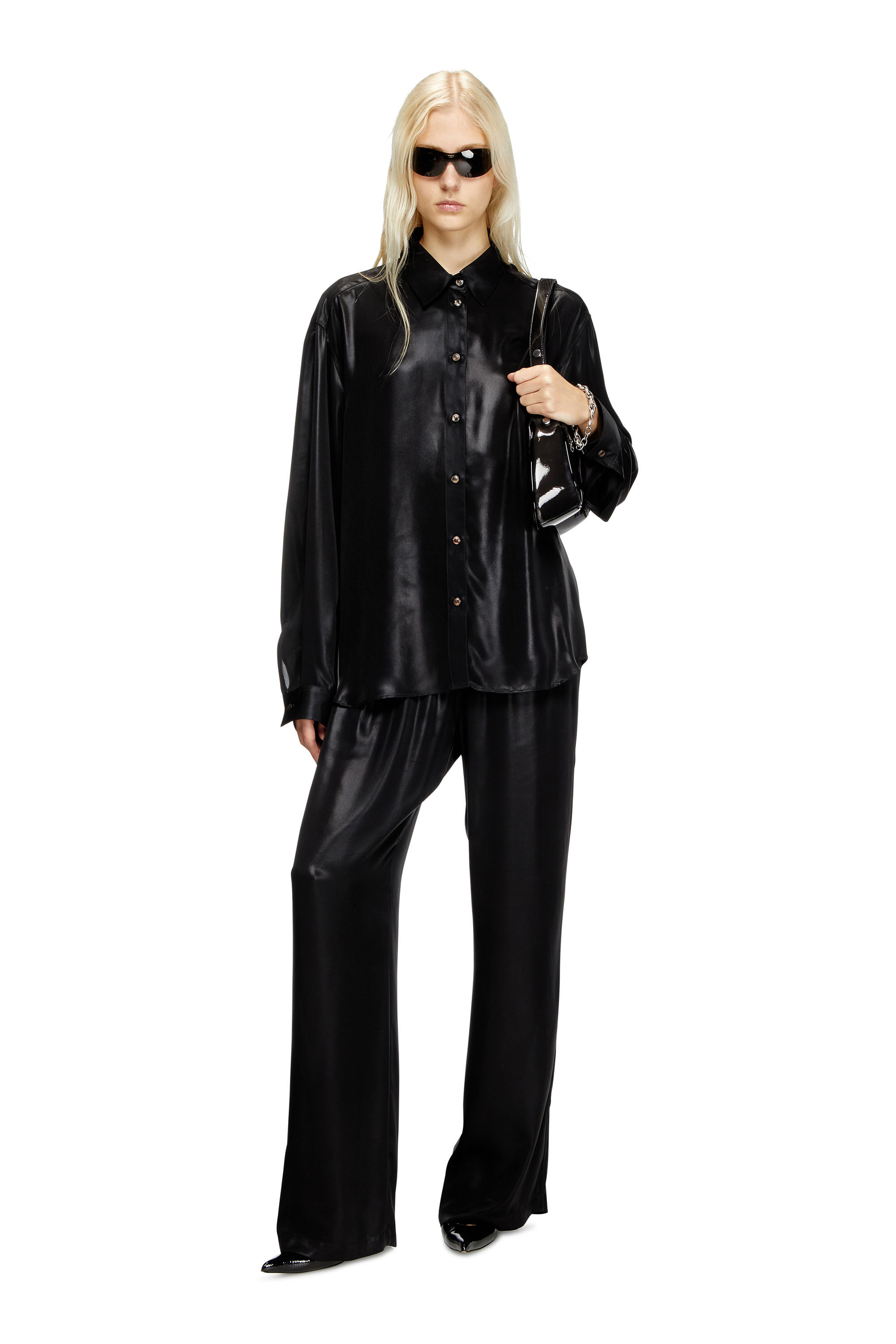 Women s Satin track pants Black Diesel