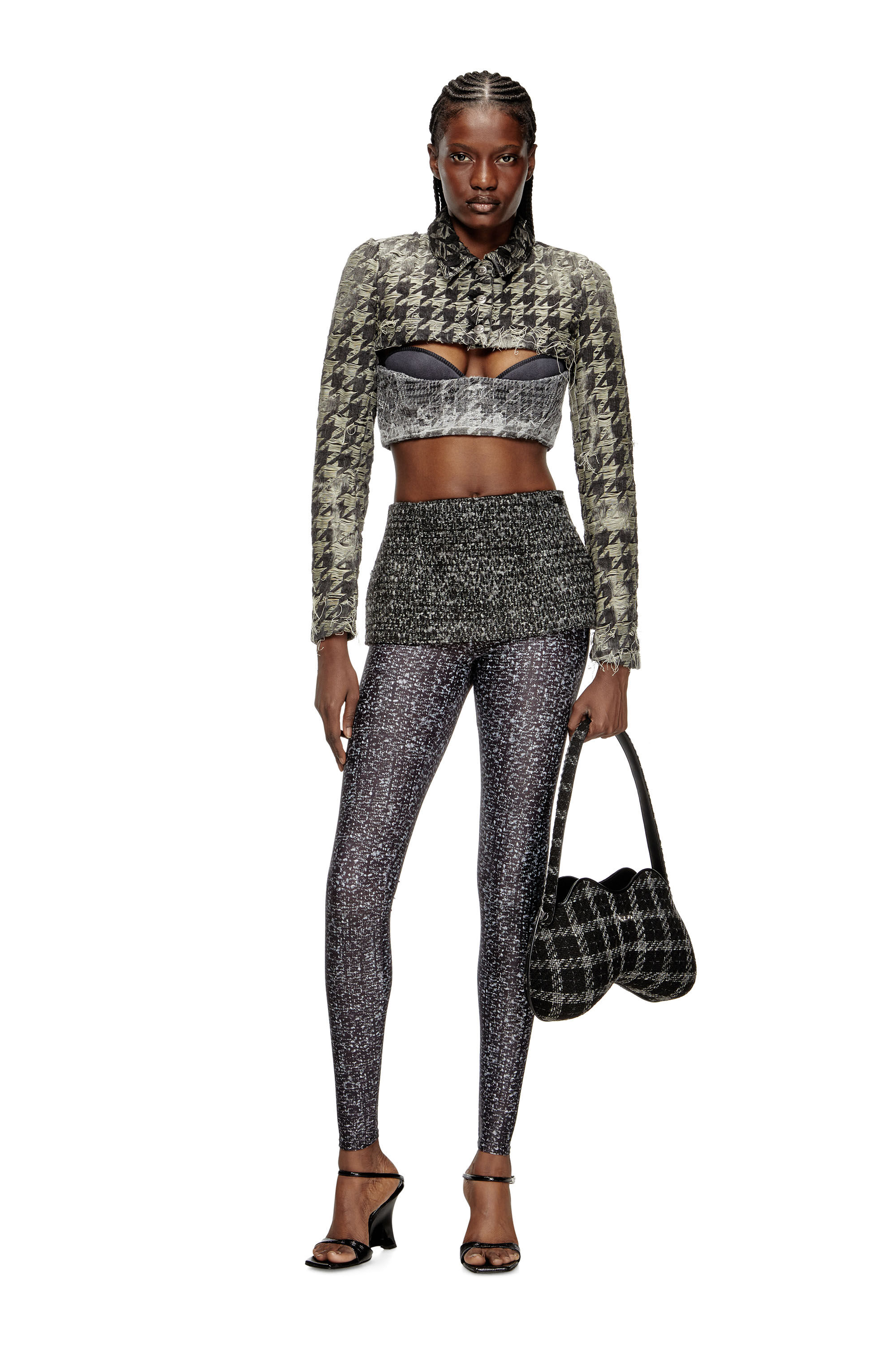 Diesel - DOUBLE-D SHOULDER, Sac à épaule avec motif pied-de-poule Femme in Noir - 7