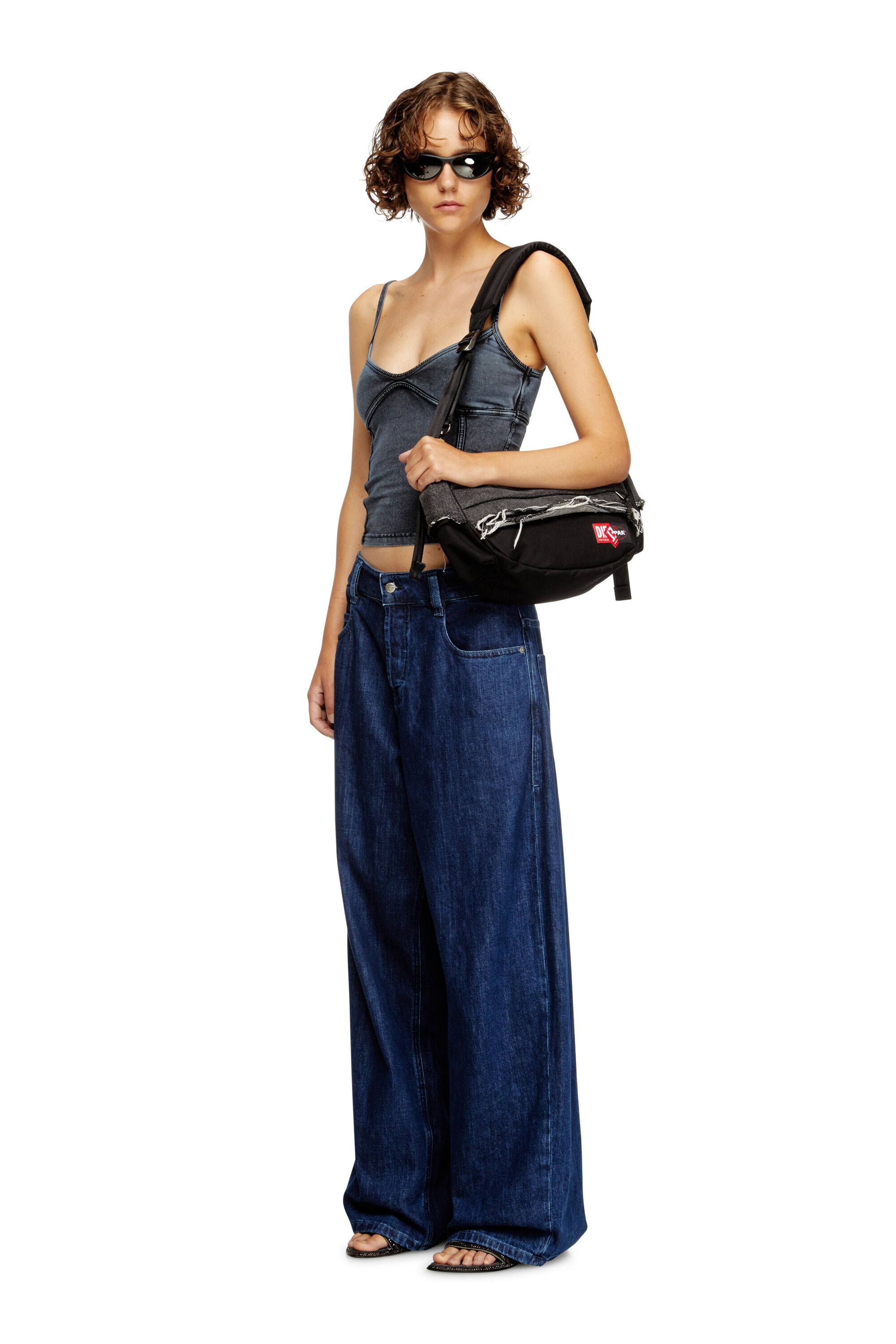 Diesel - DIESEL SHOULDER BAG, Sac à bandoulière en denim effet destroy et CORDURA® Mixte in Noir - 7