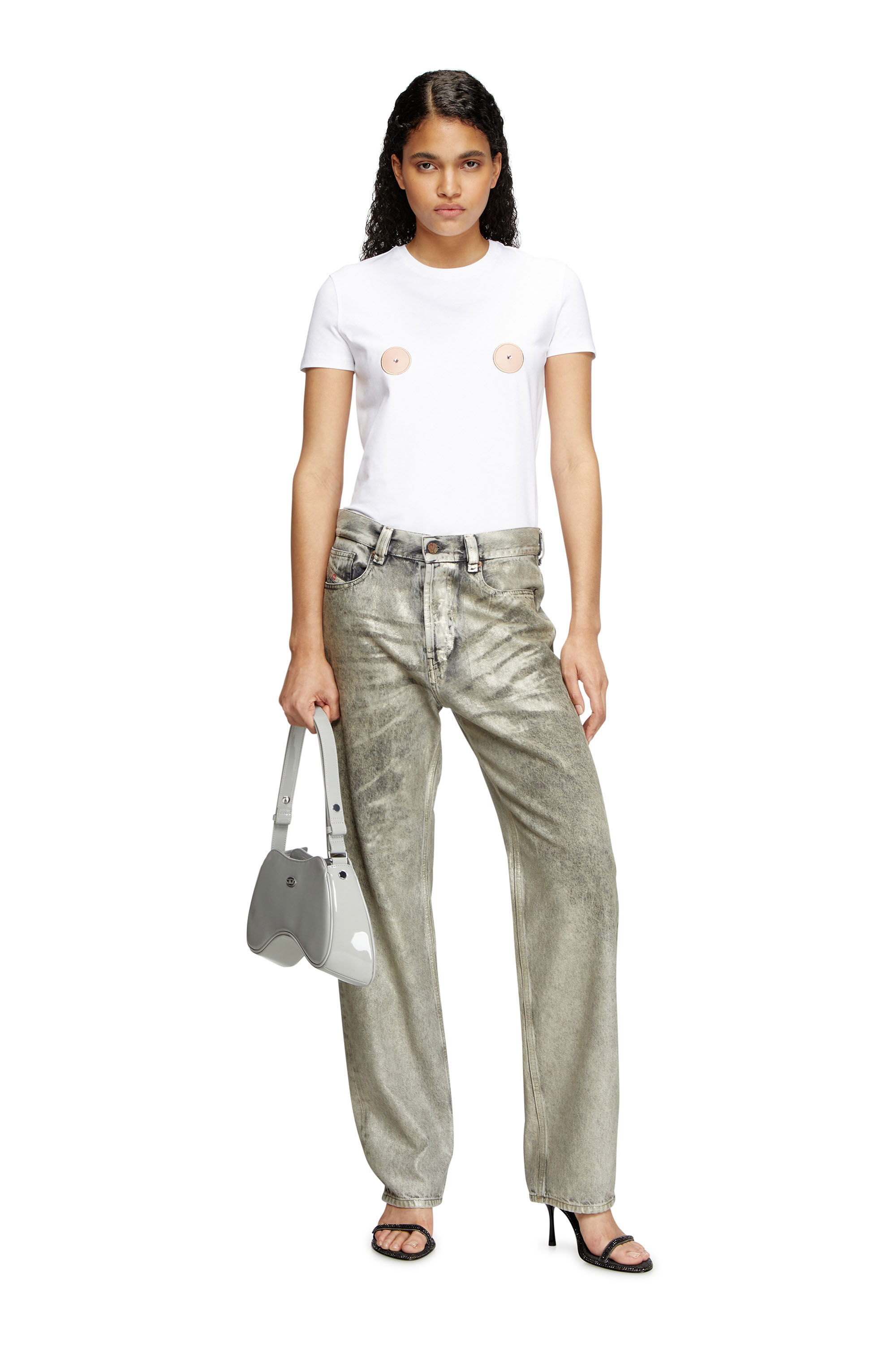 Diesel - T-SLAX-Q1, T-shirt avec empiècements effet mamelons Femme in Blanc - 1