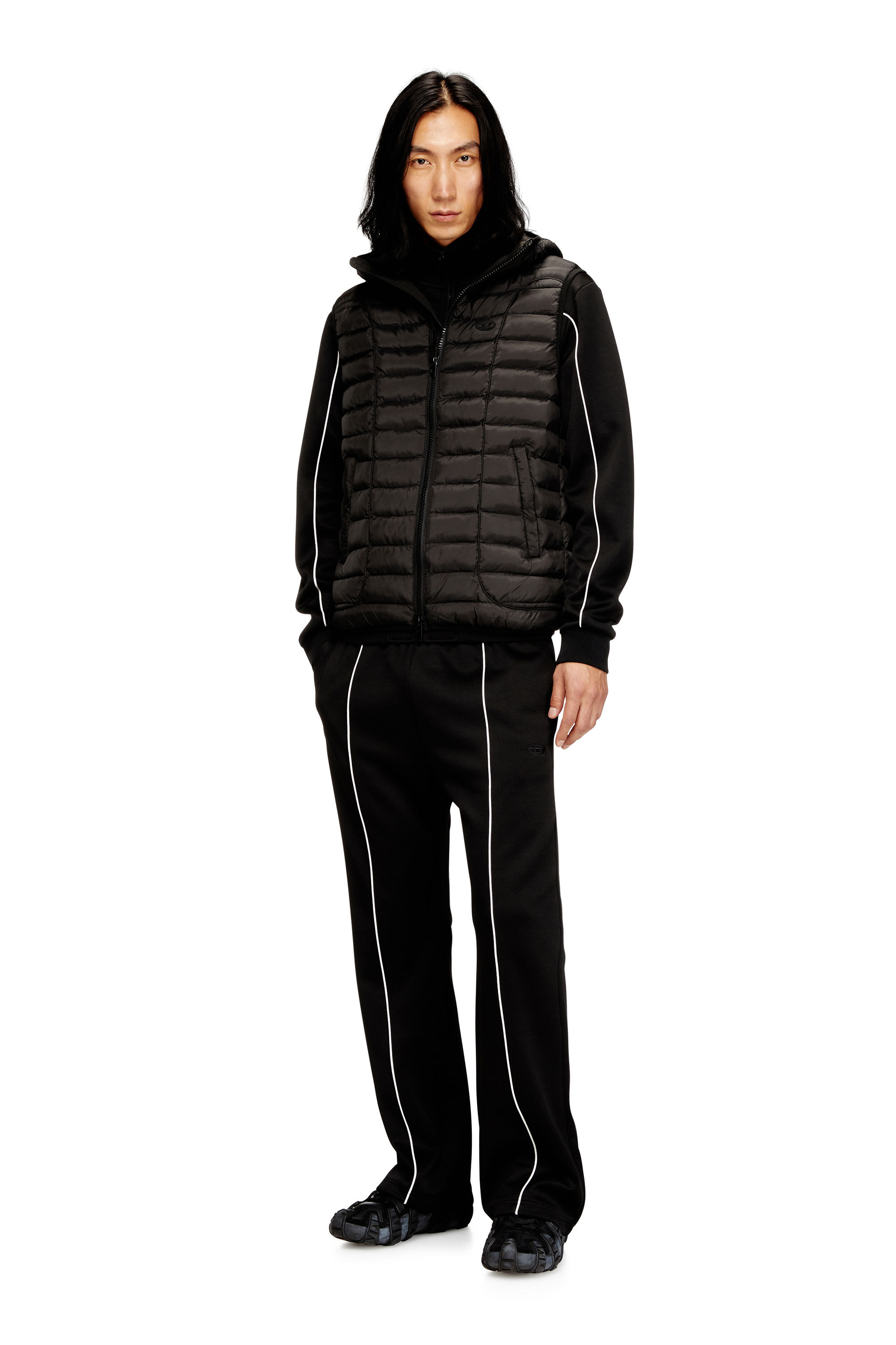 Diesel - W-TEMPLE, Doudoune à capuche en nylon léger Homme in Noir - 1