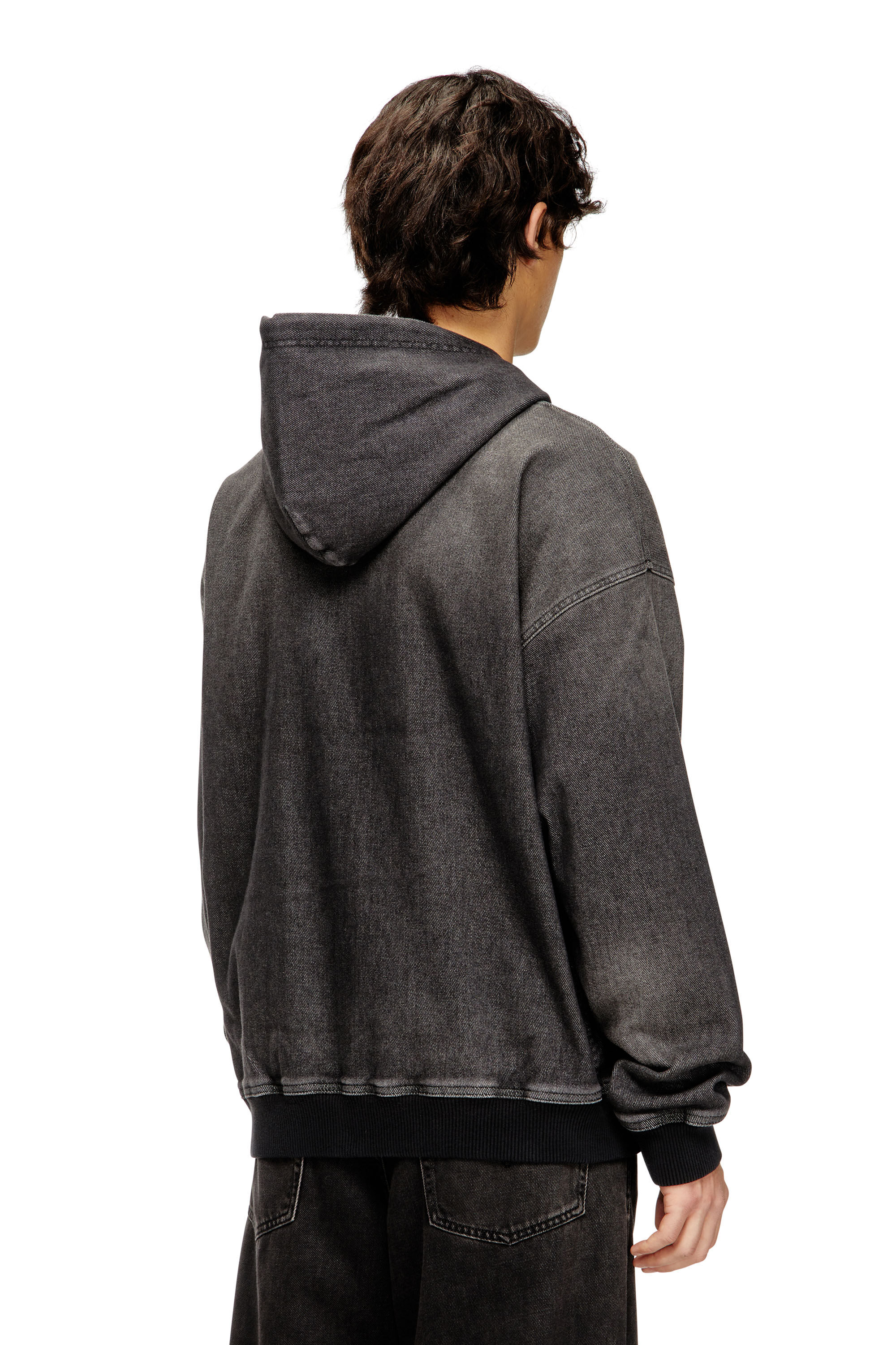 Diesel - D-GIRI-S TRACK, Sweat-shirt à capuche zippé en Track Denim effet sali Mixte in Noir - 4