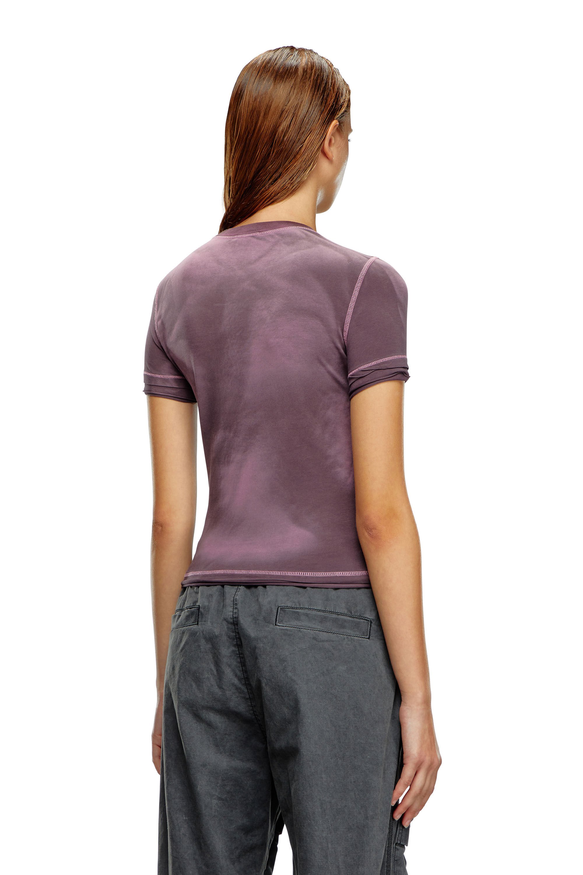 Diesel - T-UNCUT, Femme T-shirt avec empiècements fleuris brodés in Violet - Image 4