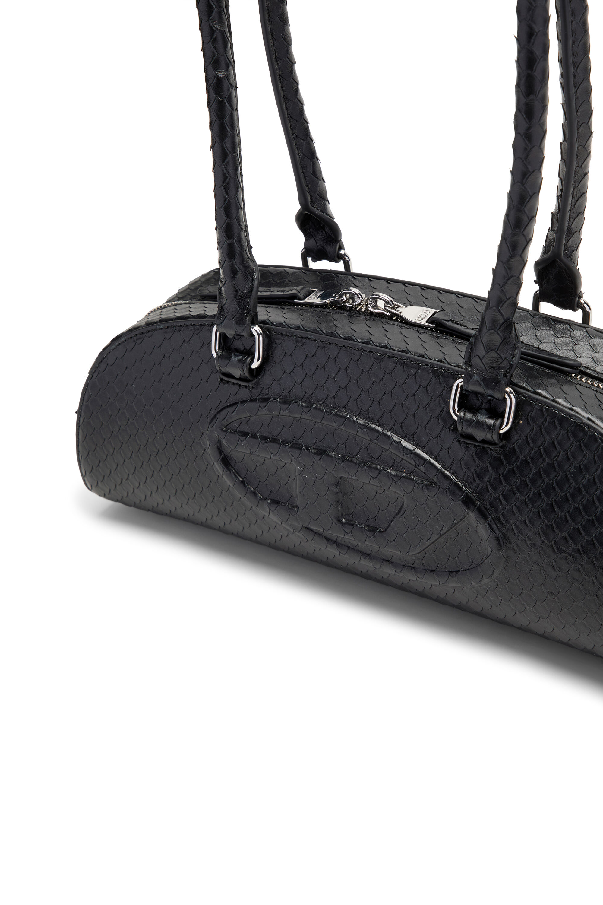 Diesel - 1DR DOME SHOULDER EW, Woman's 1DR Dome-Elongated bowling bag in snake-effect leather in Black - 6