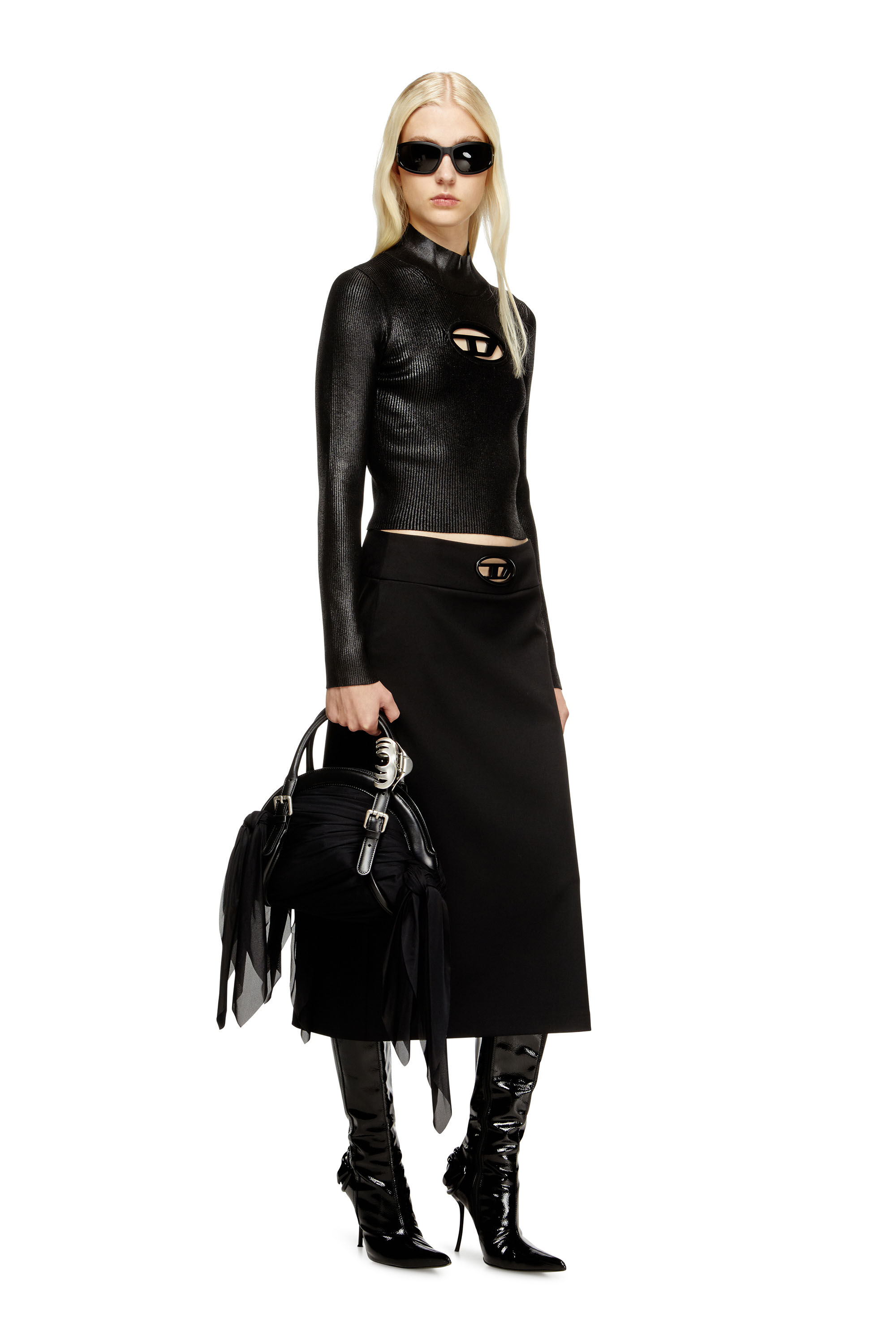 Women's Ribbed-knit turtleneck with shiny effect | Black