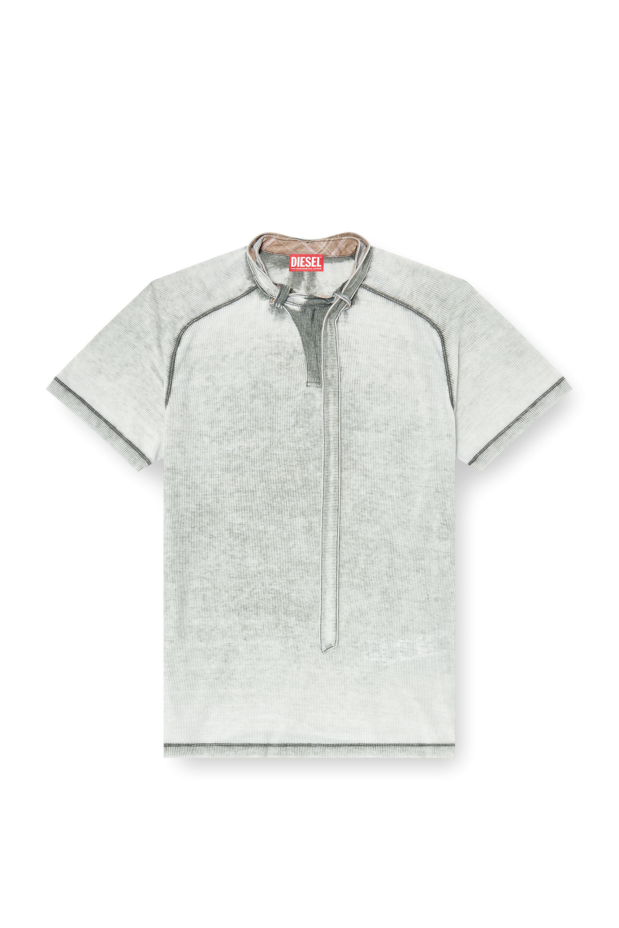 Diesel - T-GARY, Haut en jersey c&ocirc;tel&eacute; avec col bandouli&egrave;re style motard Homme in Gris - 2