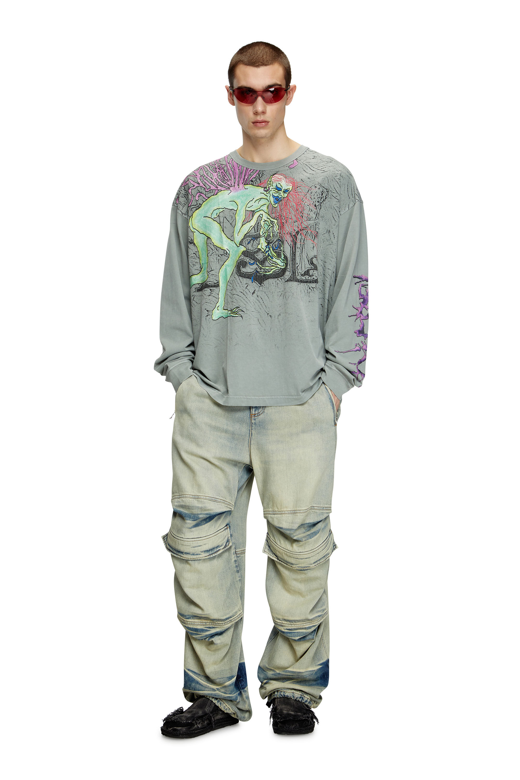 Diesel - T-BOXT-LS-R12, T-shirt à manches longues avec graphismes de tatouage Homme in Gris - 1